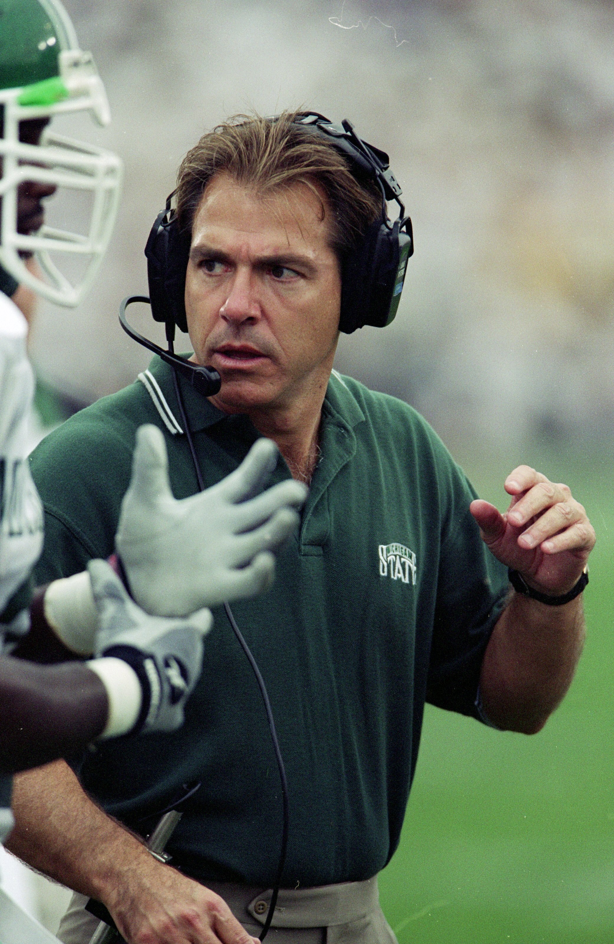 16 Oct 1999:  Coach Nick Saban of the Michigan State Spartans looks on during the game against the Purdue Boilermakers at the Ross-Ade Stadium in West Lafayette, Indiana. The Boilermakers defeated the Spartans 52-28. Mandatory Credit: Tom Pidgeon  /Allspo