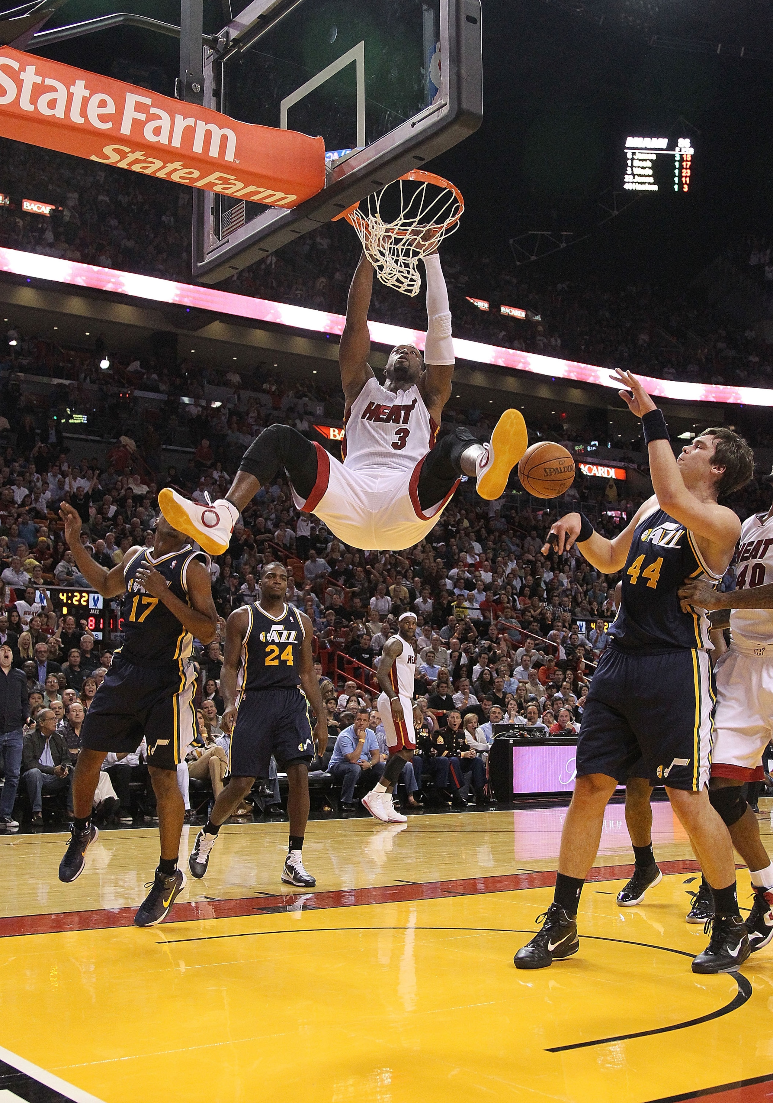 MIAMI - NOVEMBER 09:  Dwayne Wade #3  of the Miami Heat dunks during a game against the Utah Jazz at American Airlines Arena on November 9, 2010 in Miami, Florida. NOTE TO USER: User expressly acknowledges and agrees that, by downloading and/or using this