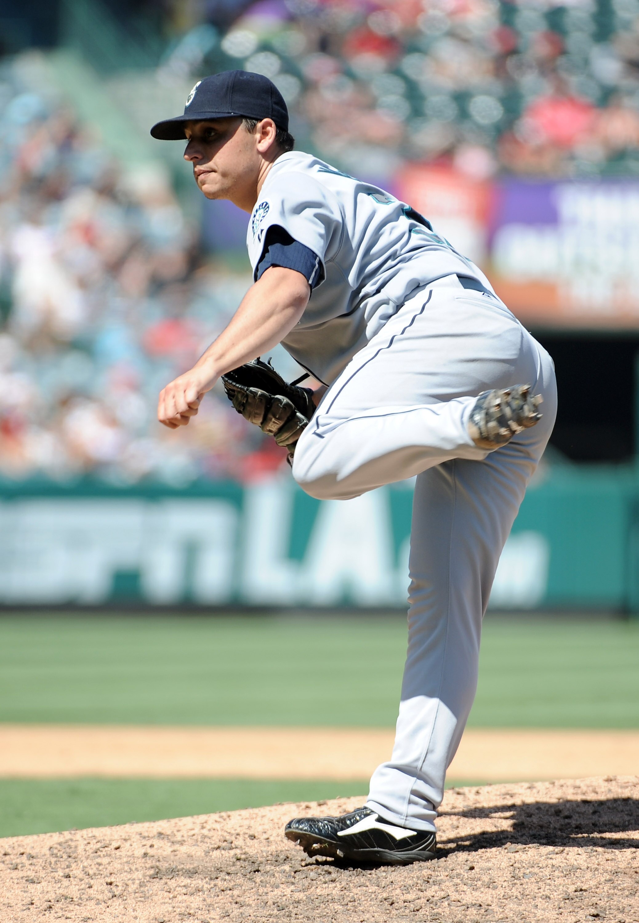 ANAHEIM, CA - SEPTEMBER 12:  Jason Vargas #38 of the Seattle Mariners pitches against the Los Angeles Angels of Anaheim at Angel Stadium on September 12, 2010 in Anaheim, California.  (Photo by Harry How/Getty Images)