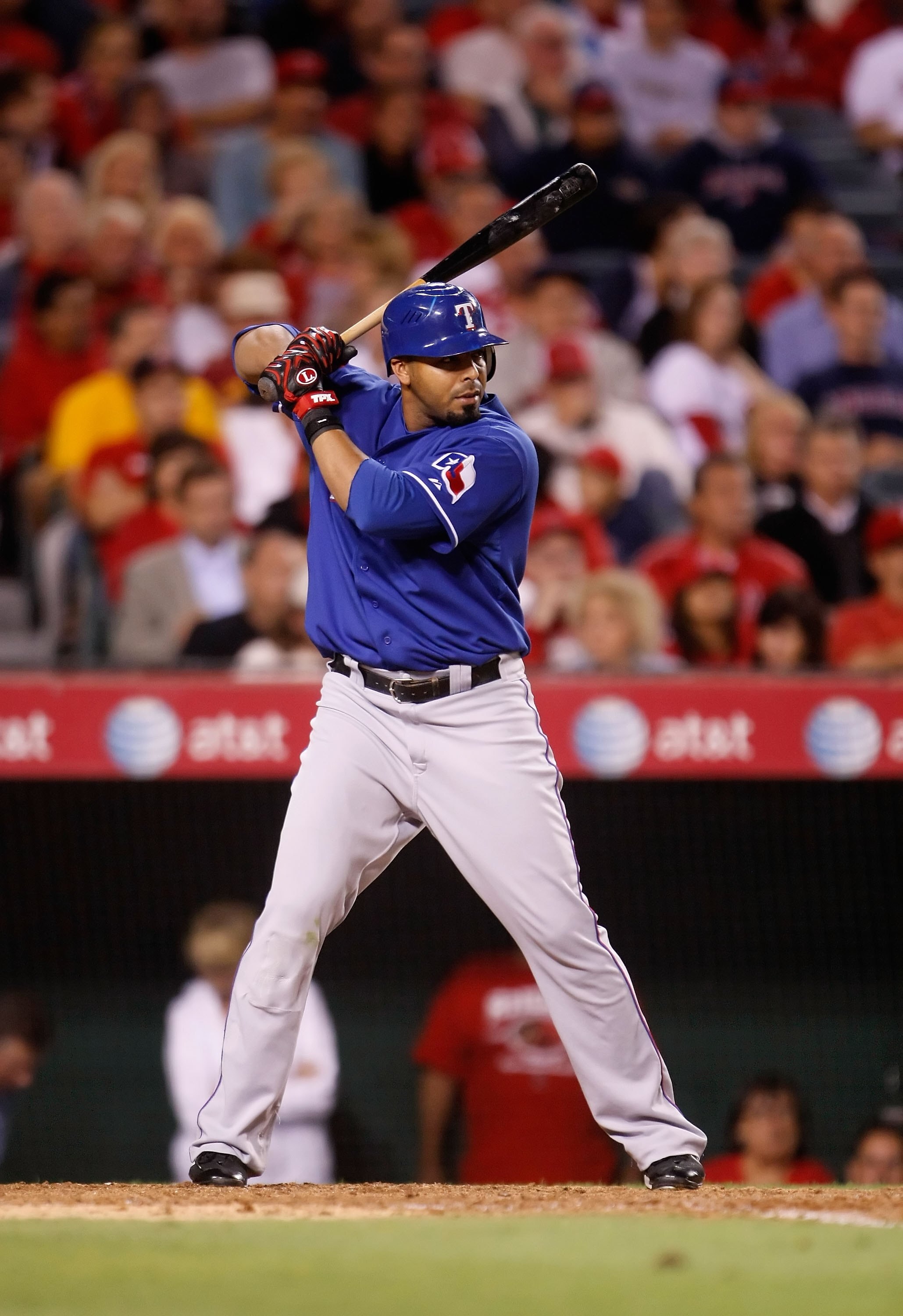 ANAHEIM, CA - SEPTEMBER 29:  Nelson Cruz #17 of the Texas Rangers bats against the Los Angeles Angels of Anaheim at Angel Stadium on September 29, 2009 in Anaheim, California.  (Photo by Jeff Gross/Getty Images)