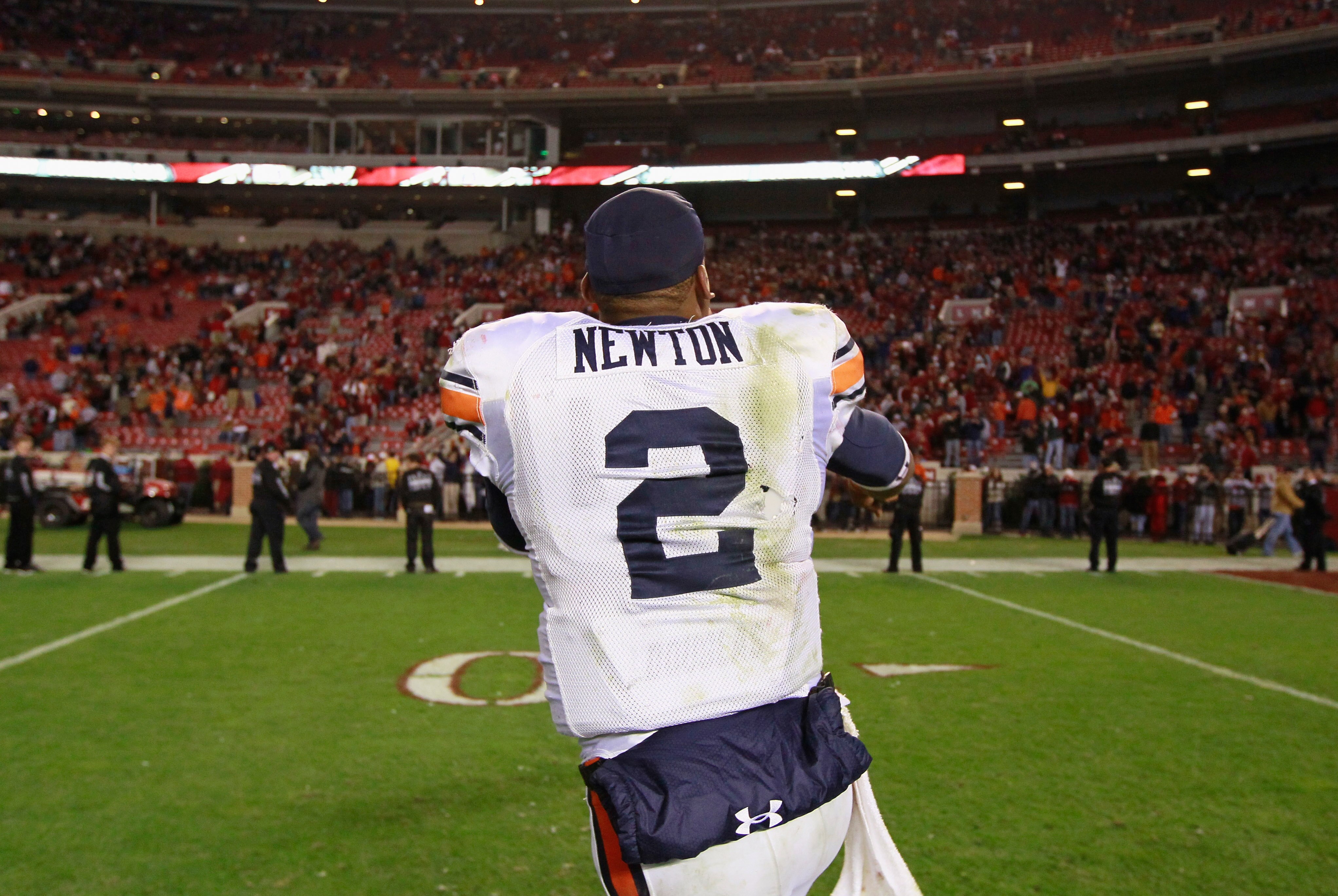 TUSCALOOSA, AL - NOVEMBER 26:  Quarterback Cam Newton #2 of the Auburn Tigers celebrates their 28-27 win over the Alabama Crimson Tide at Bryant-Denny Stadium on November 26, 2010 in Tuscaloosa, Alabama.  (Photo by Kevin C. Cox/Getty Images)
