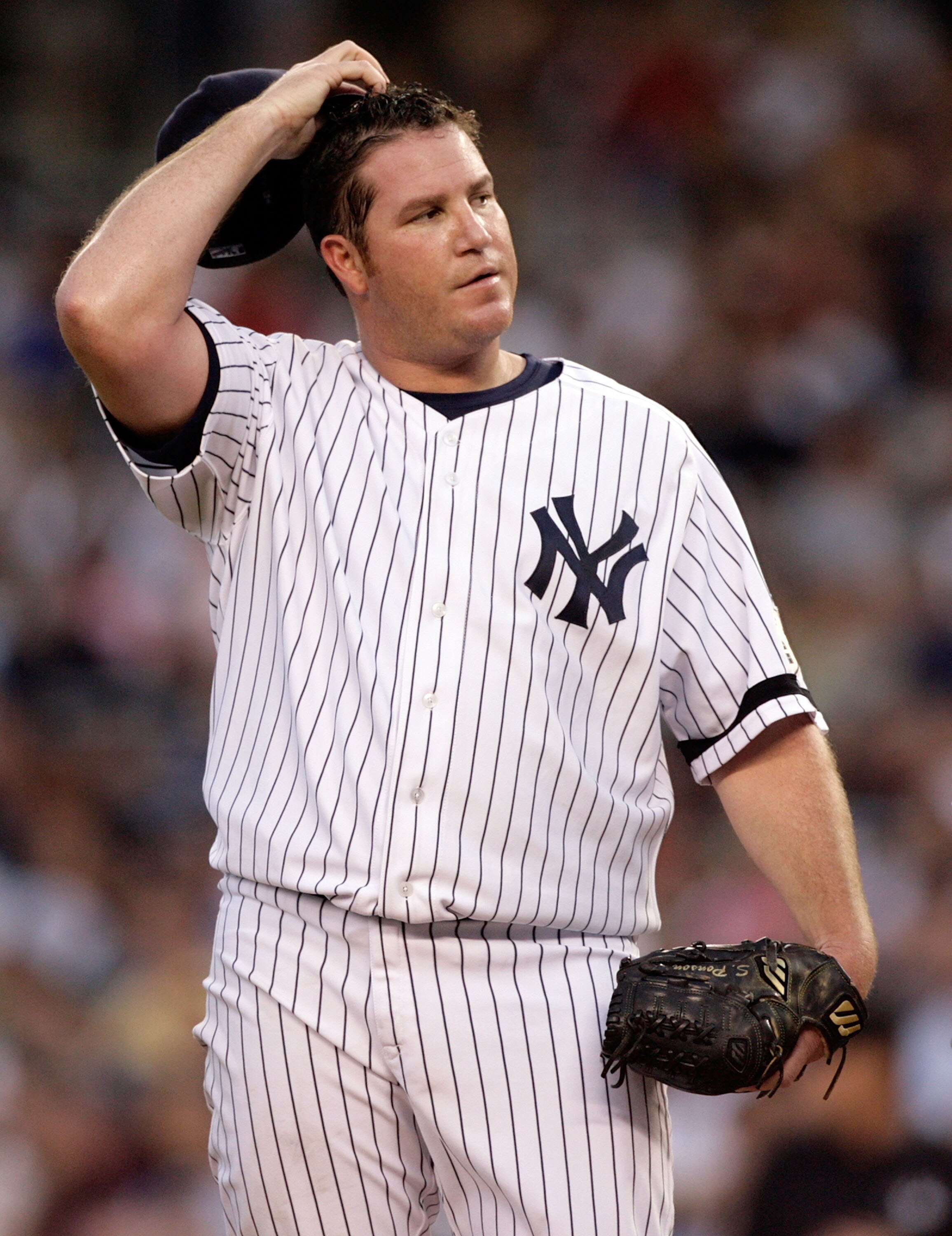 NEW YORK - AUGUST 27:  Sidney Ponson #47 of the New York Yankees looks on in the first inning against the Boston Red Sox on August 27, 2008 at Yankee Stadium in the Bronx borough of New York City.  (Photo by Jim McIsaac/Getty Images)