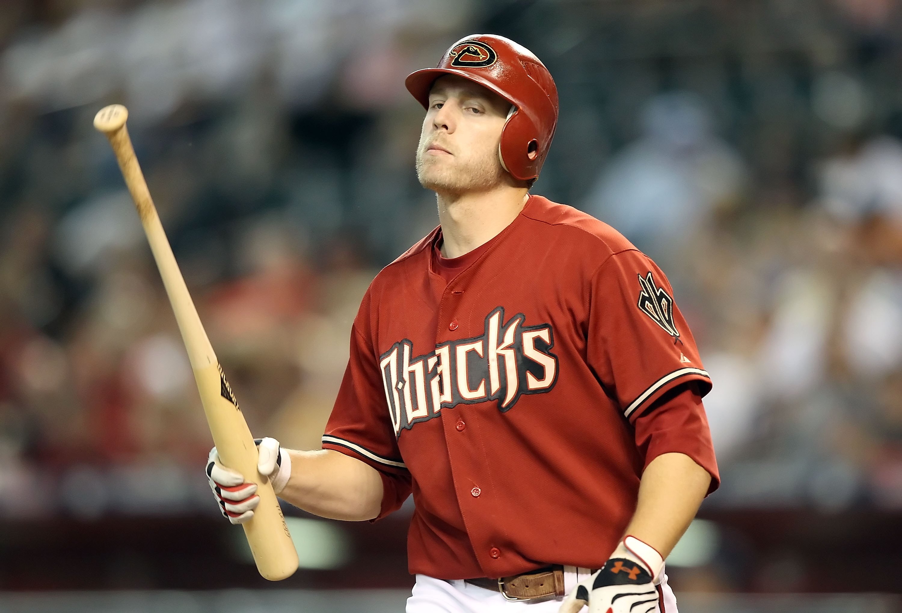 PHOENIX - JUNE 13:  Mark Reynolds #27 of the Arizona Diamondbacks reacts after striking out against the St. Louis Cardinals during the Major League Baseball game at Chase Field on June 13, 2010 in Phoenix, Arizona.  The Diamondbacks defeated the Cardinals