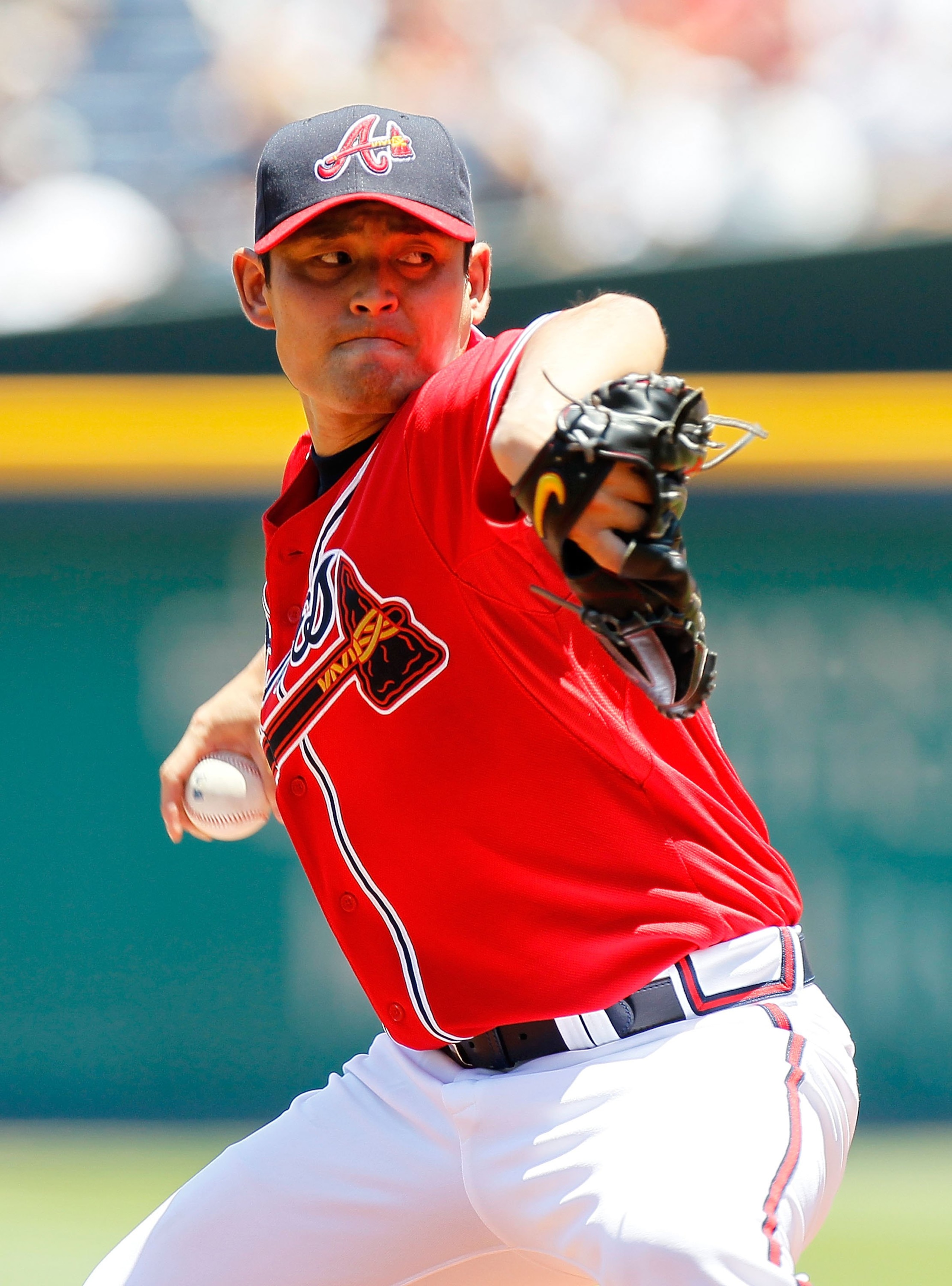 ATLANTA - JUNE 20:  Pitcher Kenshin Kawakami #11 of the Atlanta Braves against the Kansas City Royals at Turner Field on June 20, 2010 in Atlanta, Georgia.  (Photo by Kevin C. Cox/Getty Images)