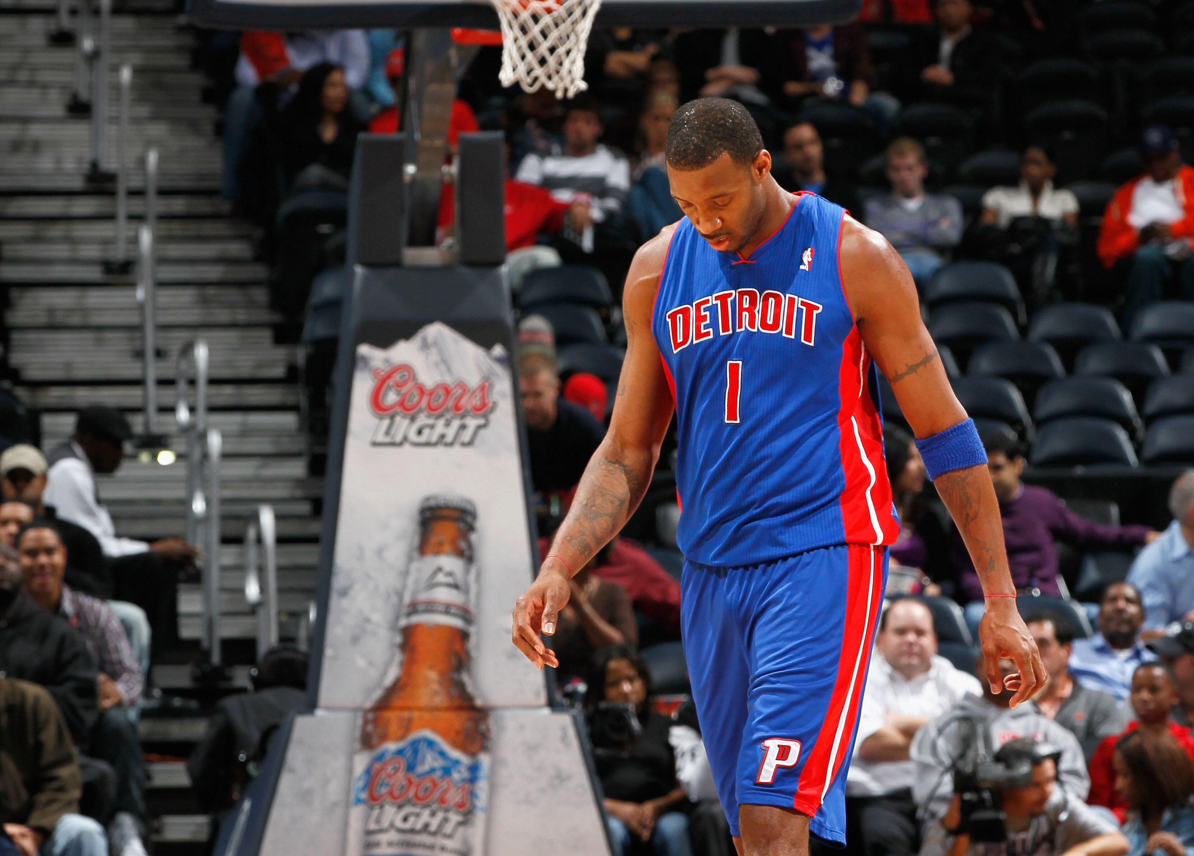 ATLANTA - NOVEMBER 03: Tracy McGrady #1 of the Detroit Pistons against the Atlanta Hawks at Philips Arena on November 3, 2010 in Atlanta, Georgia. NOTE TO USER: User expressly acknowledges and agrees that, by downloading and/or using this Photograph, Us ATLANTA - NOVEMBER 03: Tracy McGrady #1 of the Detroit Pistons against the Atlanta Hawks at Philips Arena on November 3, 2010 in Atlanta, Georgia. NOTE TO USER: User expressly acknowledges and agrees that, by downloading and/or using this Photograph, Us