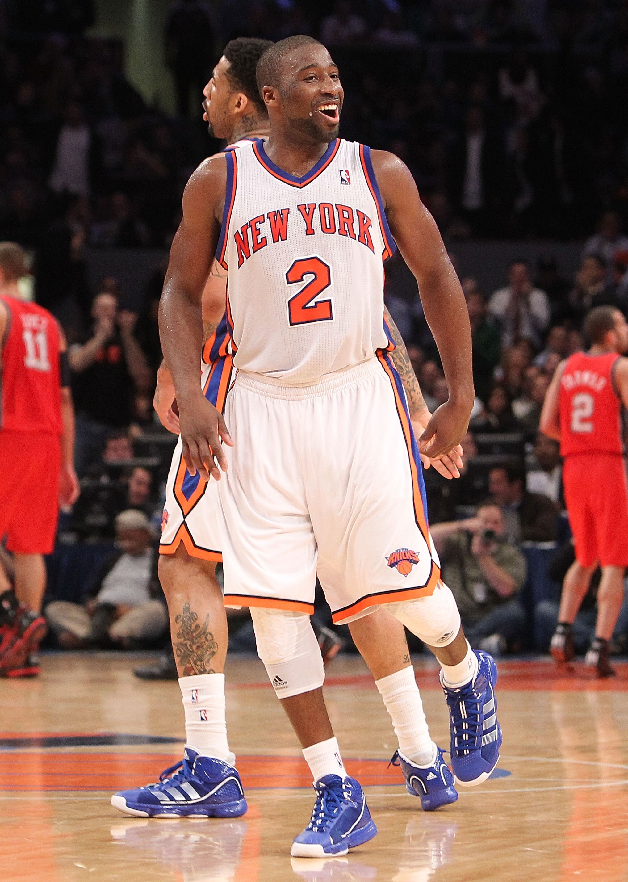 NEW YORK, NY - NOVEMBER 30:  Raymond Felton #2 of the New York Knicks reacts agaisnt the New Jersey Nets on November 30, 2010 at Madison Square Garden in New York City. NOTE TO USER: User expressly acknowledges and agrees that, by downloading and or using