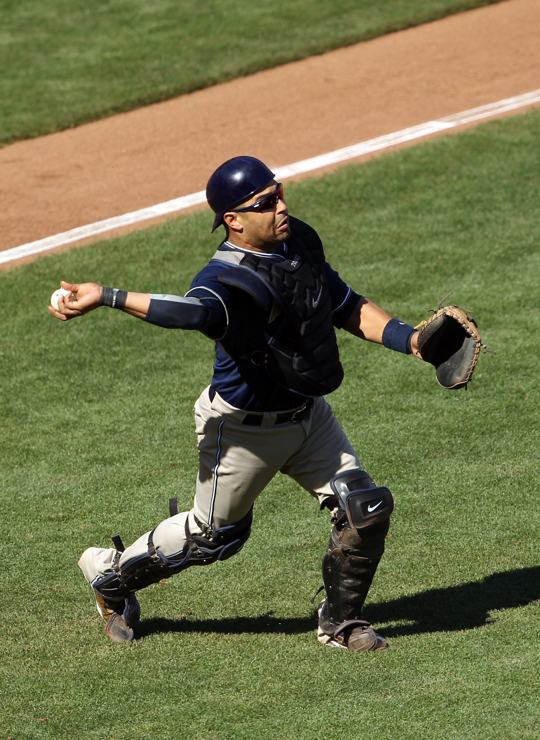 SAN FRANCISCO - OCTOBER 02:  Yorvit Torrealba #8 of the San Diego Padres in action against the San Francisco Giants at AT&T Park on October 2, 2010 in San Francisco, California.  (Photo by Ezra Shaw/Getty Images)