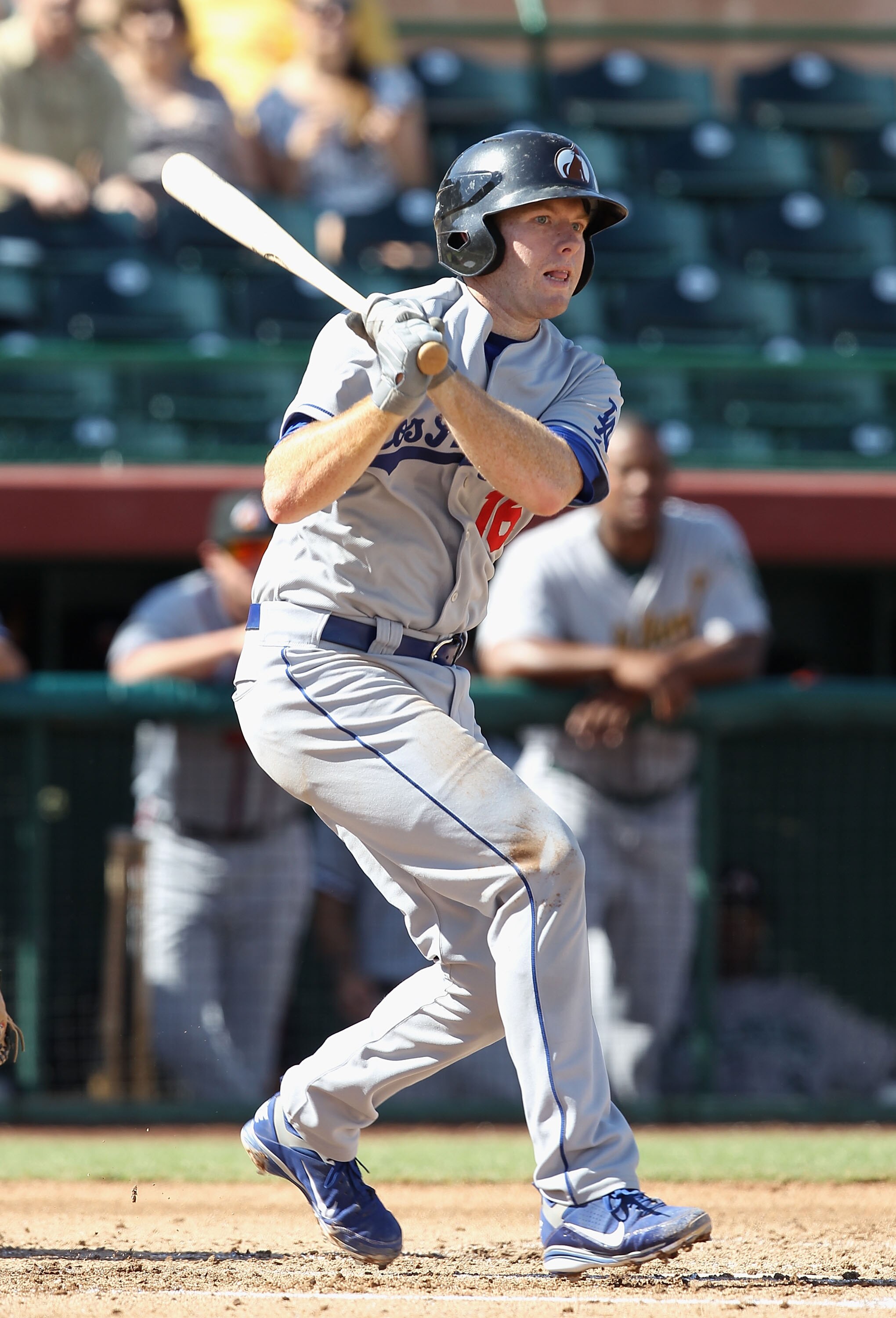 SCOTTSDALE, AZ - OCTOBER 23:  Los Angeles Dodgers prospect Matt Wallach #16 playing for the Phoenix Desert Dogs bats against the Scottsdale Scorpions during the AZ Fall League game at Scottsdale Stadium on October 23, 2010 in Scottsdale, Arizona.  (Photo