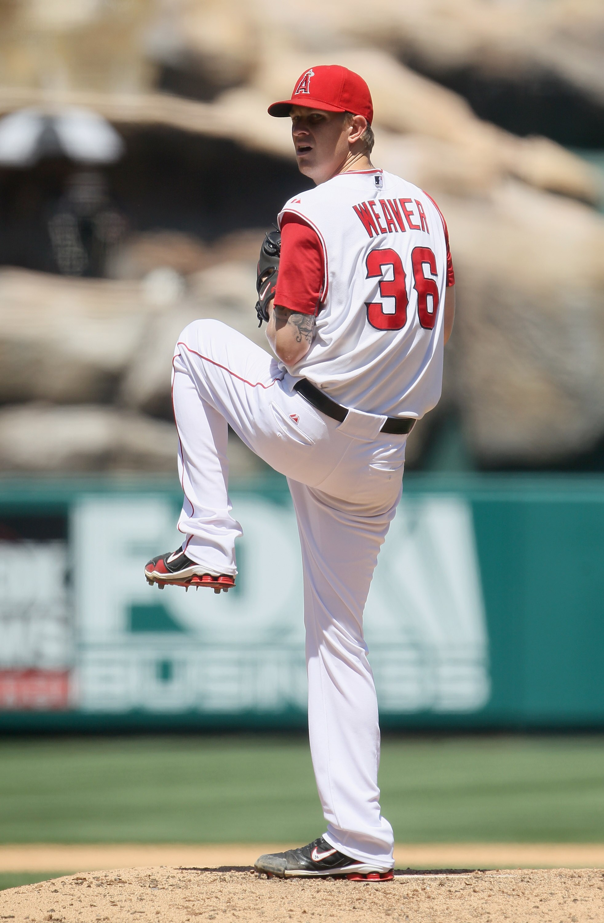 ANAHEIM, CA - AUGUST 11: Jered Weaver #36 of the Los Angeles Angels of Anaheim pitches against the Kansas City Royals at Angel Stadium on August 11, 2010 in Anaheim, California. (Photo by Jeff Gross/Getty Images) ANAHEIM, CA - AUGUST 11: Jered Weaver #36 of the Los Angeles Angels of Anaheim pitches against the Kansas City Royals at Angel Stadium on August 11, 2010 in Anaheim, California. (Photo by Jeff Gross/Getty Images)