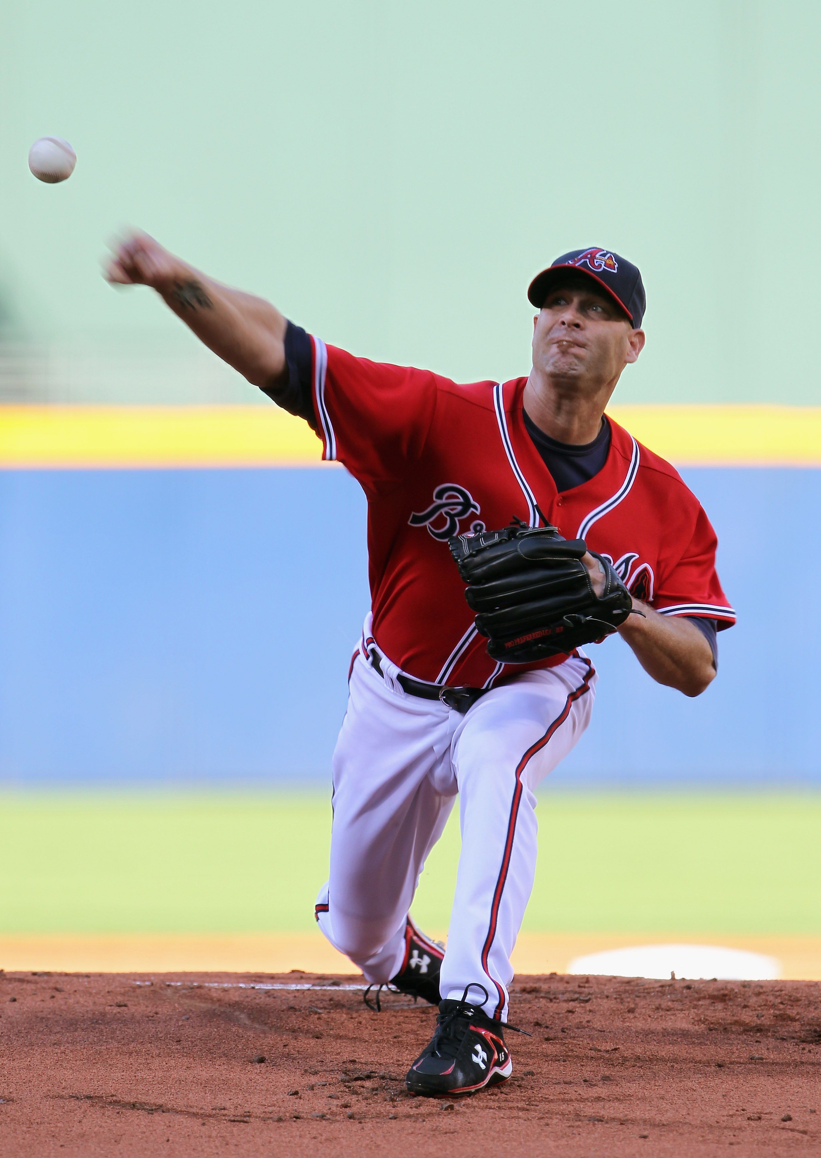 ATLANTA - OCTOBER 10: Starting pitcher Tim Hudson #15 of the Atlanta Braves pitches during Game Three of the NLDS of the 2010 MLB Playoffs against the San Francisco Giants on October 10, 2010 at Turner Field in Atlanta, Georgia. (Photo by Jamie Squire/G ATLANTA - OCTOBER 10: Starting pitcher Tim Hudson #15 of the Atlanta Braves pitches during Game Three of the NLDS of the 2010 MLB Playoffs against the San Francisco Giants on October 10, 2010 at Turner Field in Atlanta, Georgia. (Photo by Jamie Squire/G