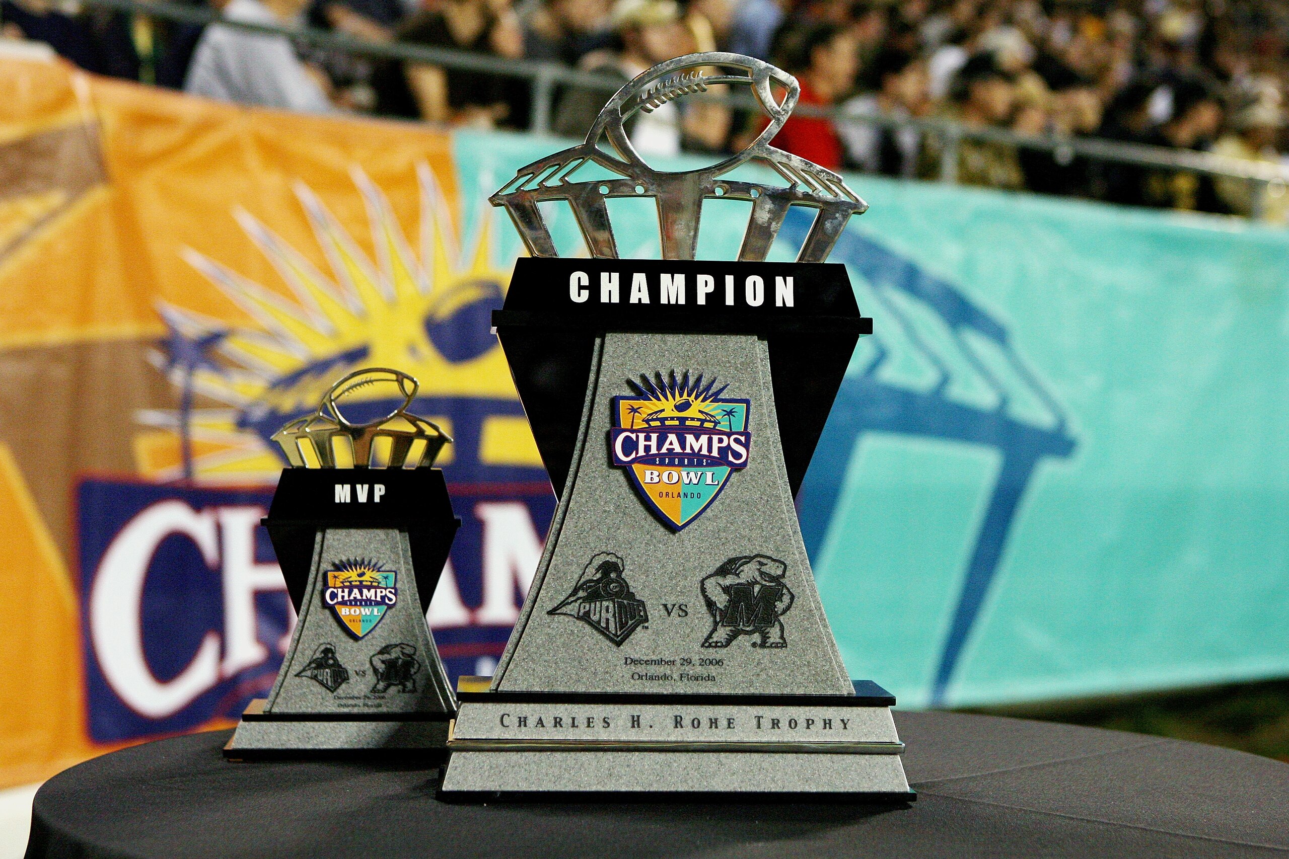 ORLANDO, FL - DECEMBER 29:  The Charles H. Rohe Trophy is shown on the sideline during the Purdue Boilermakers game against the Maryland Terrapins in the Champs Sports Bowl at Florida Citrus Bowl on December 29, 2006 in Orlando, Florida. Maryland won 24-7