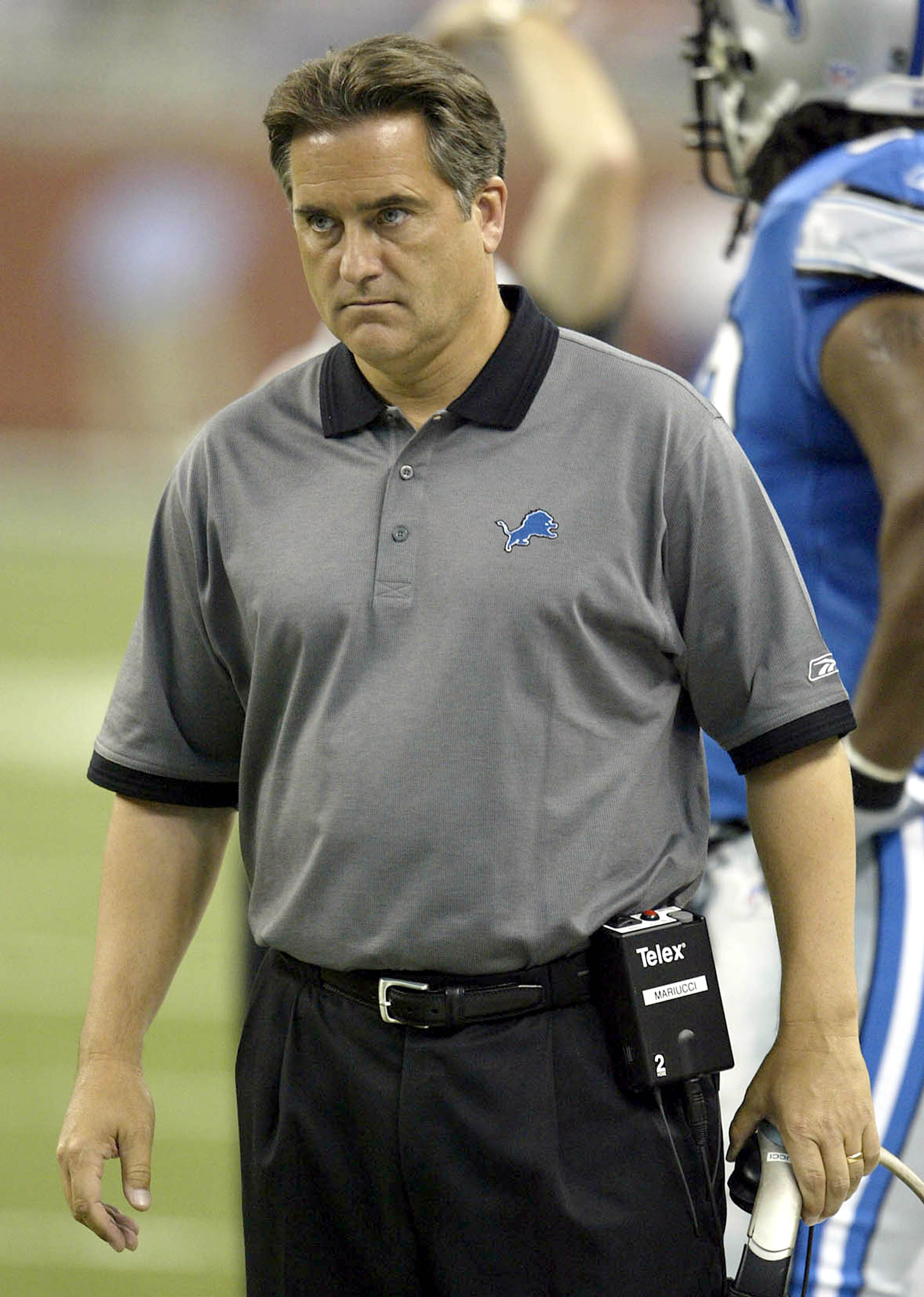 DETROIT - SEPTEMBER 26: Head Coach, Steve Marriucci of the Detroit Lions looks on from the sidelines against the Philadelphia Eagles in the second quarter at Ford Field on September 26, 2004 in Detroit, Michigan. (Photo by Tom Pidgeon/Getty Images)