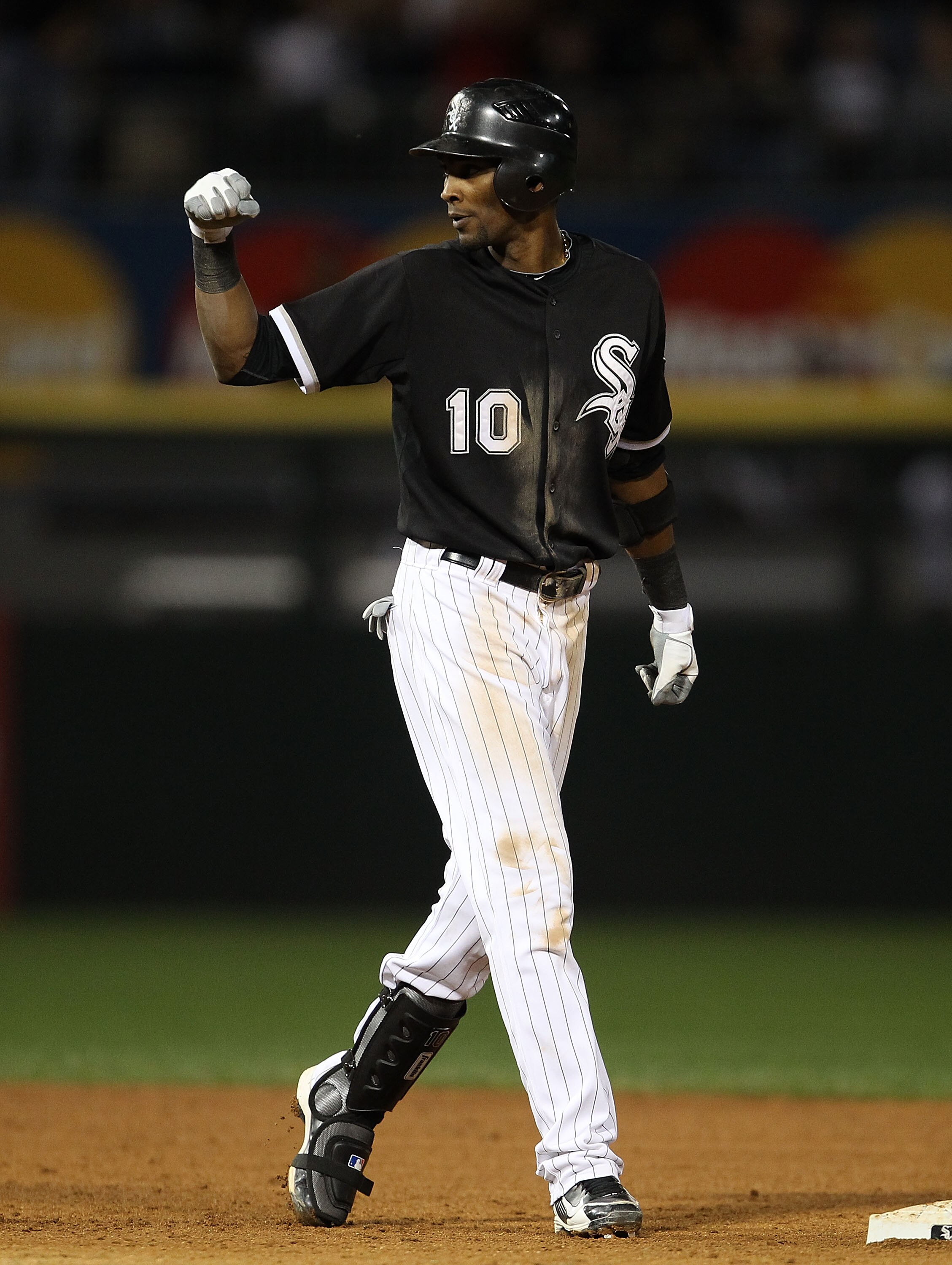 CHICAGO - SEPTEMBER 14: Alexei Ramirez #10 of the Chicago White Sox celebrates hitting a two-run single in the 5th inning against the Minnesota Twins at U.S. Cellular Field on September 14, 2010 in Chicago, Illinois. (Photo by Jonathan Daniel/Getty Images