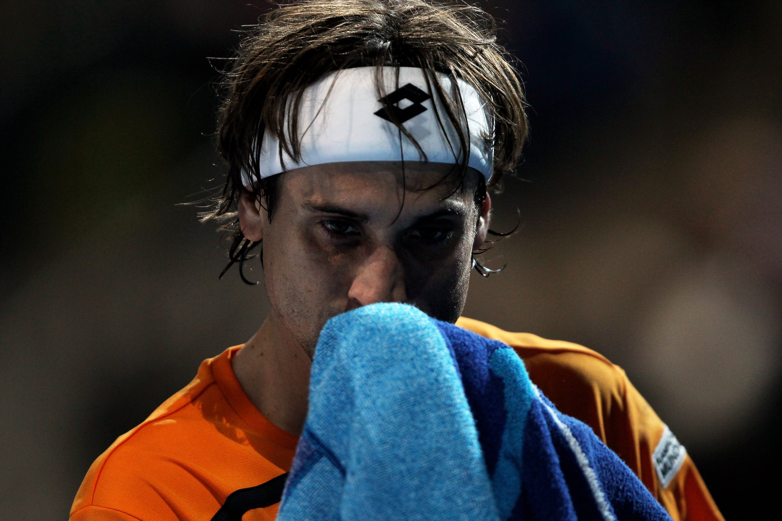 LONDON, ENGLAND - NOVEMBER 23:  David Ferrer of Spain reacts to a play during his men's singles match against Robin Soderling of Sweden during the ATP World Tour Finals at O2 Arena on November 23, 2010 in London, England.  (Photo by Clive Brunskill/Getty 