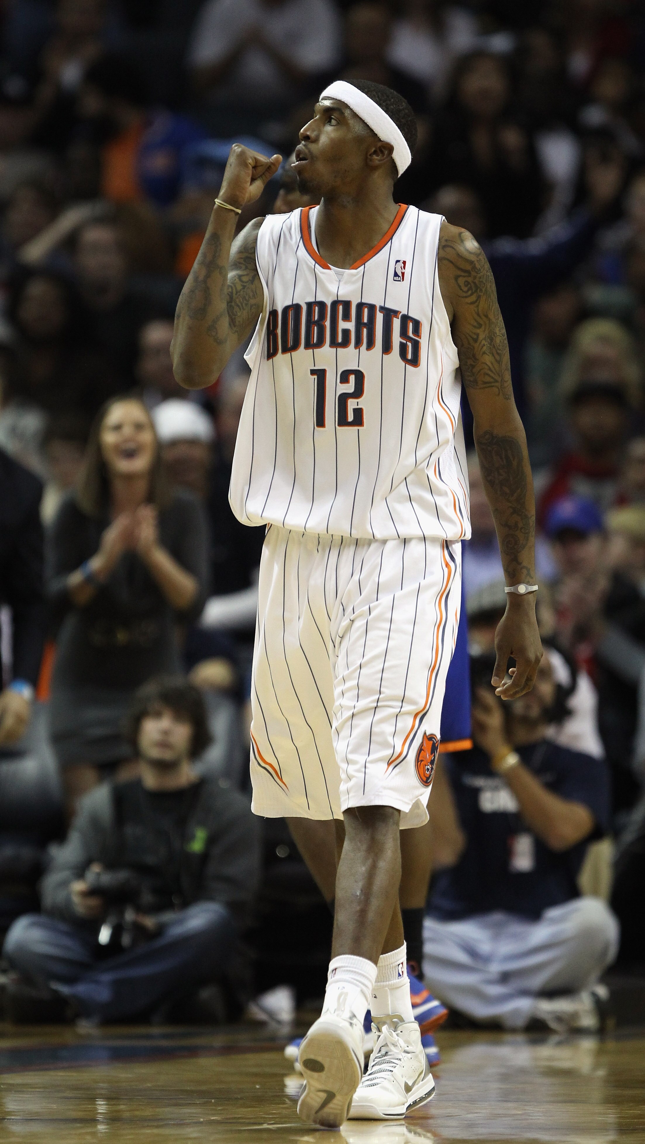 CHARLOTTE, NC - NOVEMBER 24:  Tyrus Thomas #12 of the Charlotte Bobcats reacts after a play against the New York Knicks during their game at Time Warner Cable Arena on November 24, 2010 in Charlotte, North Carolina.  NOTE TO USER: User expressly acknowled
