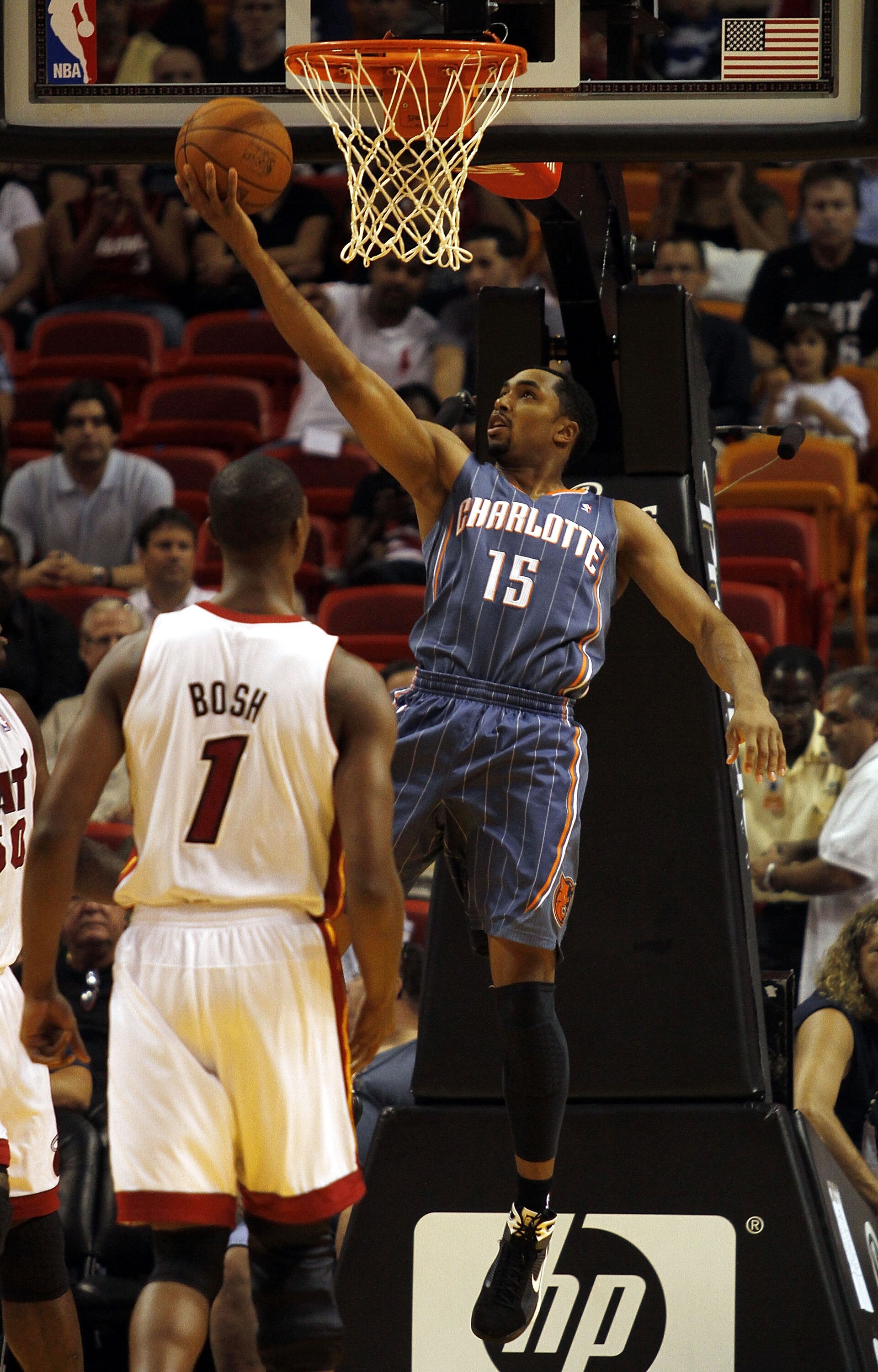 MIAMI - OCTOBER 18: Guard Gerald Henderson #15 of the Charlotte Bobcatsscores against the Miami Heat on October 18, 2010 at American Airlines Arena in Miami, Florida. NOTE TO USER: User expressly acknowledges and agrees that, by downloading and/or using t