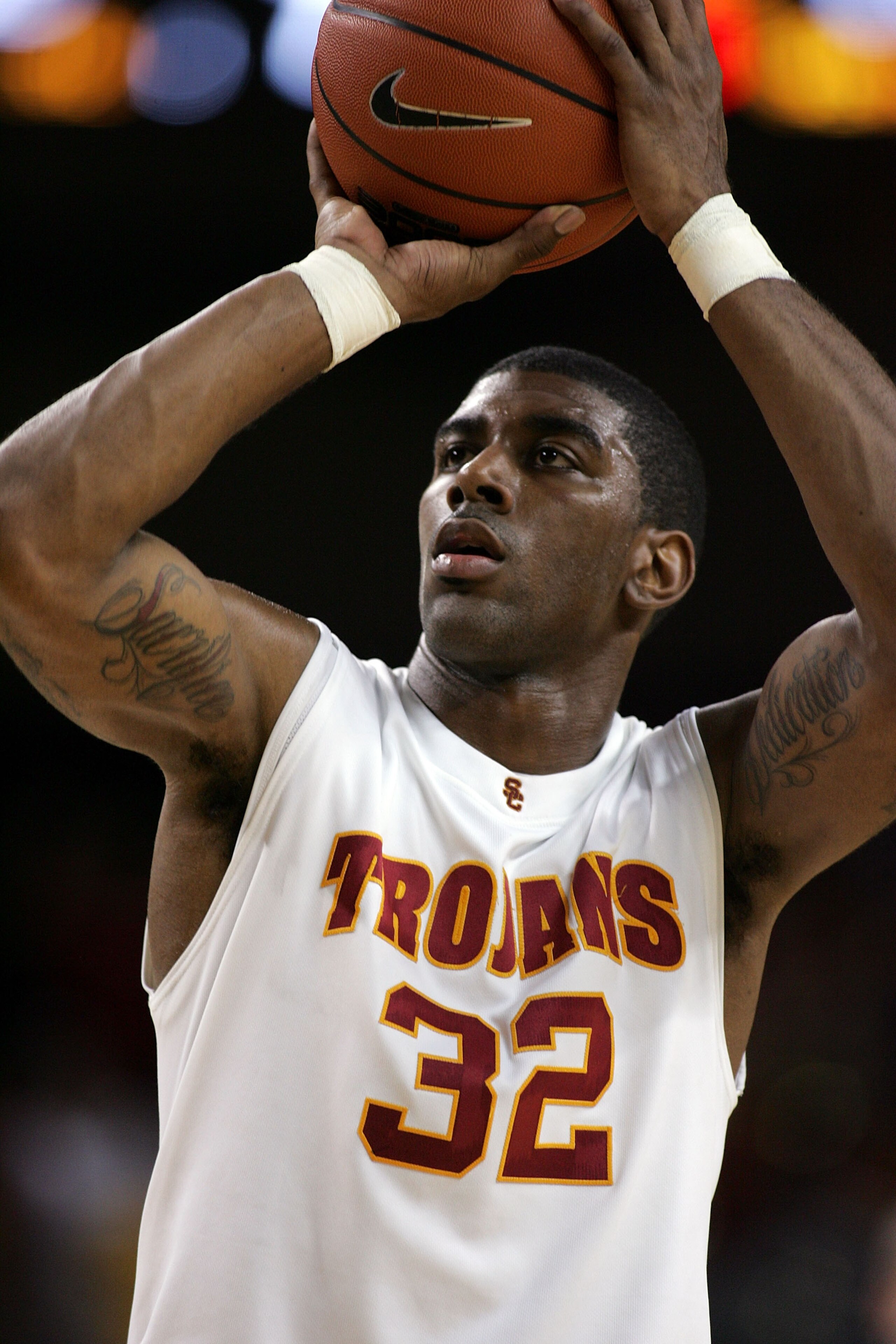 LOS ANGELES, CA - MARCH 08:  O.J. Mayo #32 of the USC Trojans shoots a free throw in the second half during their Pac-10 Conference game against the Stanford Cardinal at the Galen Center on March 8, 2008 in Los Angeles, California.  The Trojans defeated t