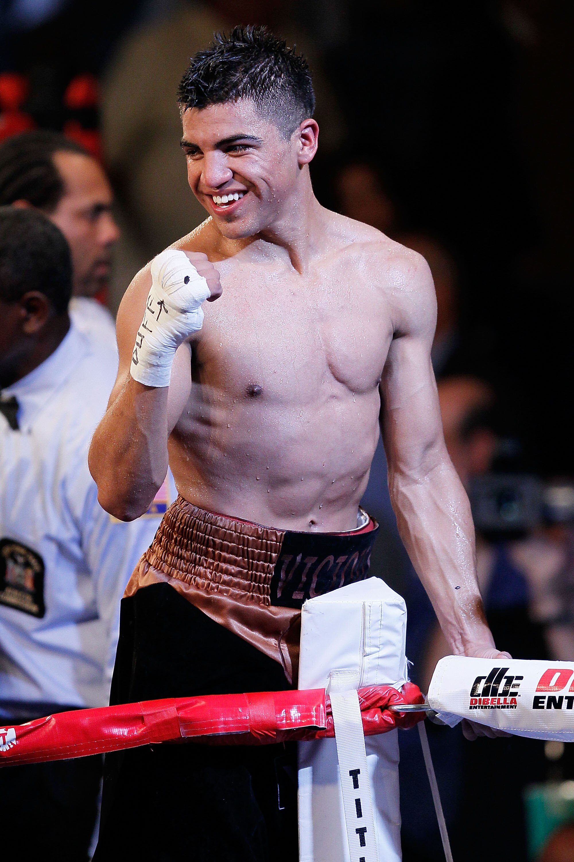 NEW YORK - MAY 15:  Victor Ortiz celebrates defeating Nate Campbell by unanimous decision after 10 rounds in the super lightweight fight at Madison Square Garden on May 15, 2010 in New York City.  (Photo by Chris Trotman/Getty Images)