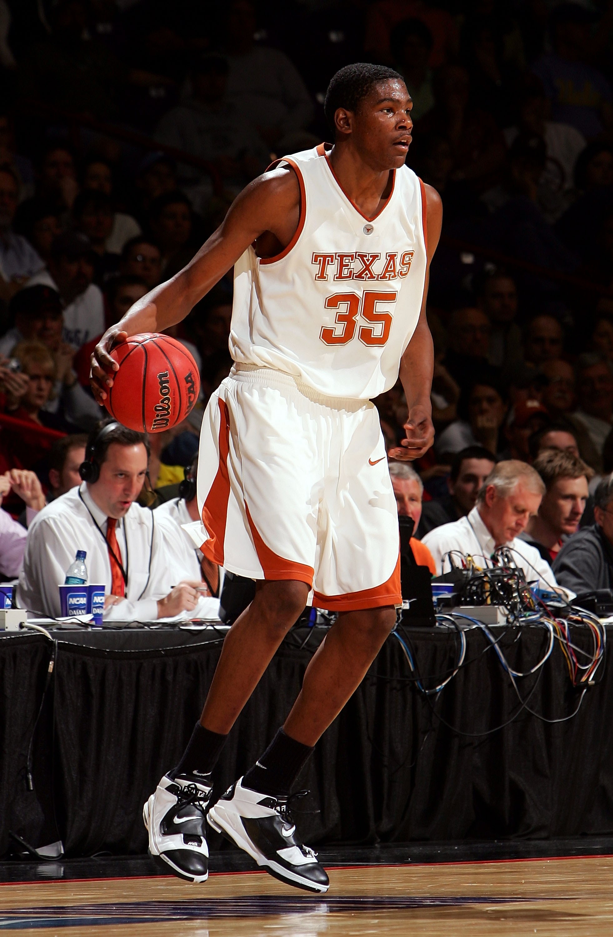 SPOKANE, WA - MARCH 18:  Kevin Durant #35 of the Texas Longhorns dribbles the ball during the second round of the NCAA Men's Basketball Tournament against the USC Trojans at Spokane Memorial Arena on March 18, 2007 in Spokane, Washington.  The Trojans def