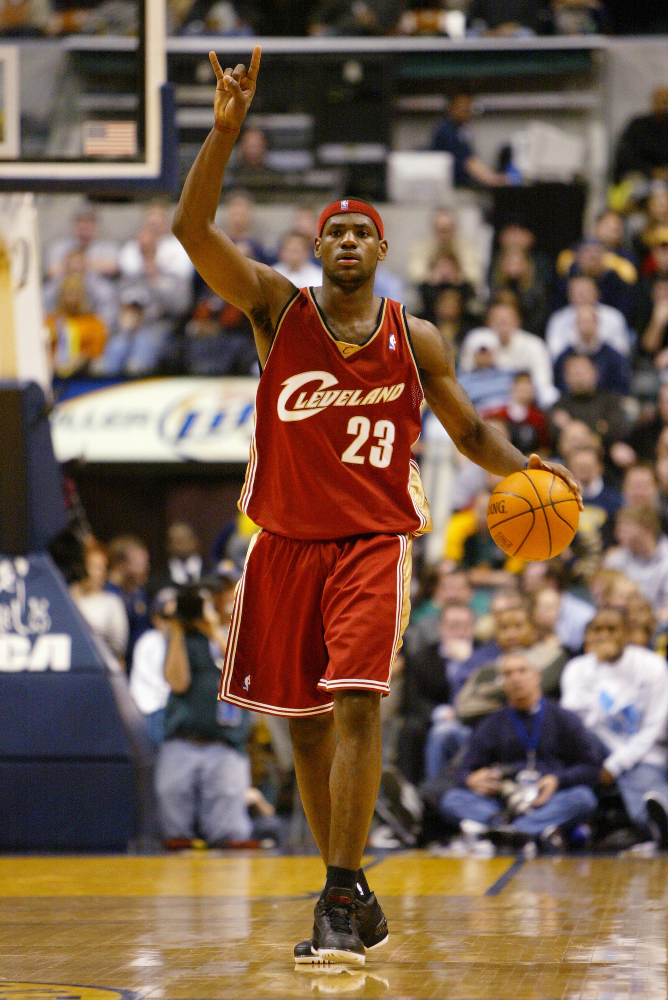 INDIANAPOLIS - DECEMBER 15:  LeBron James #23 of the Cleveland Cavaliers calls a play during the game against the Indiana Pacers at Conseco Fieldhouse on December 15, 2003 in Indianapolis, Indiana.  The Pacers won 95-85.  NOTE TO USER: User expressly ackn