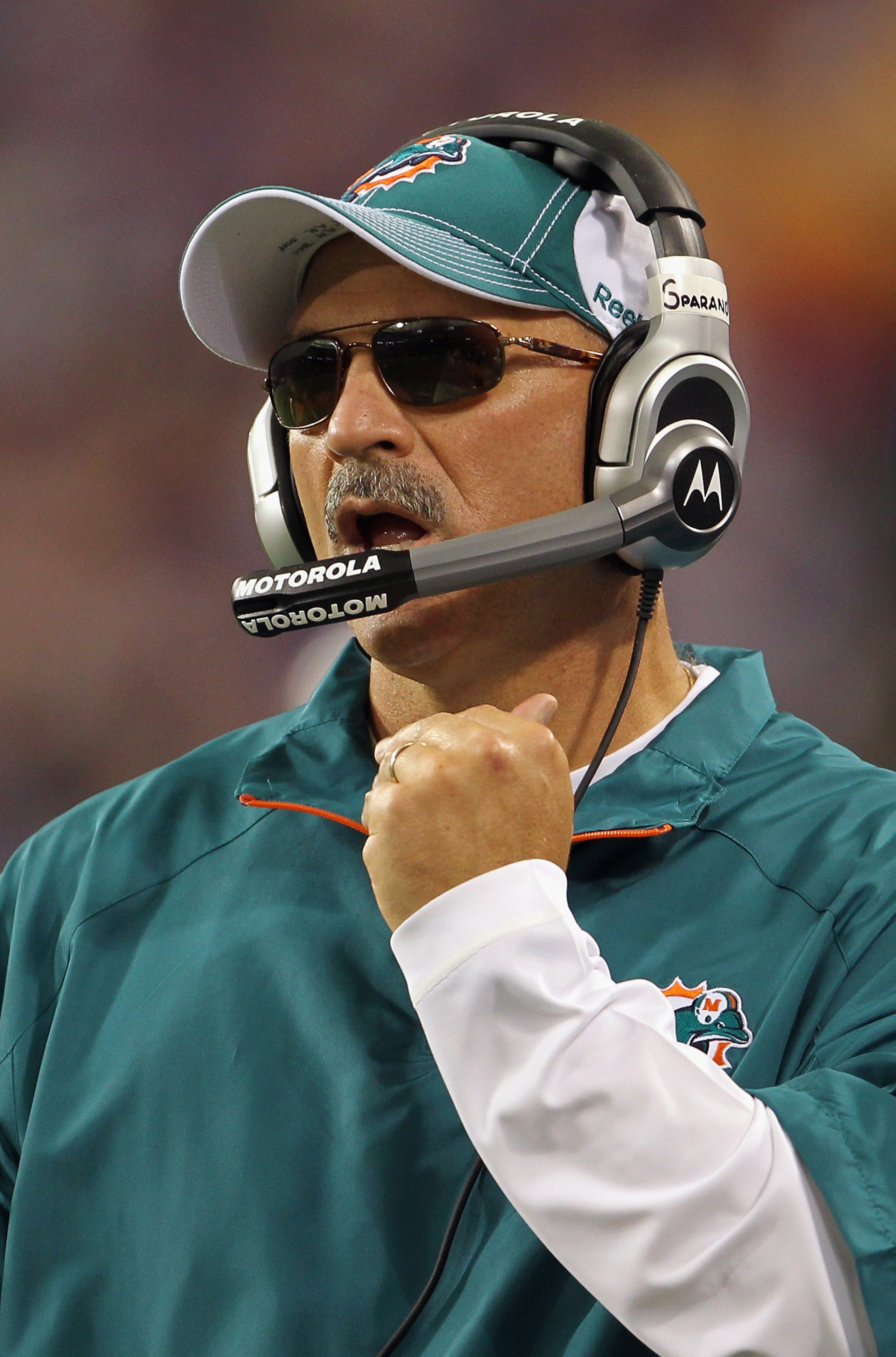 MINNEAPOLIS - SEPTEMBER 19:  Head coach Tony Sparano of the Miami Dolphins watches from the sidelines during the game against the Minnesota Vikings on September 19, 2010 at Hubert H. Humphrey Metrodome in Minneapolis, Minnesota.  (Photo by Jamie Squire/Ge
