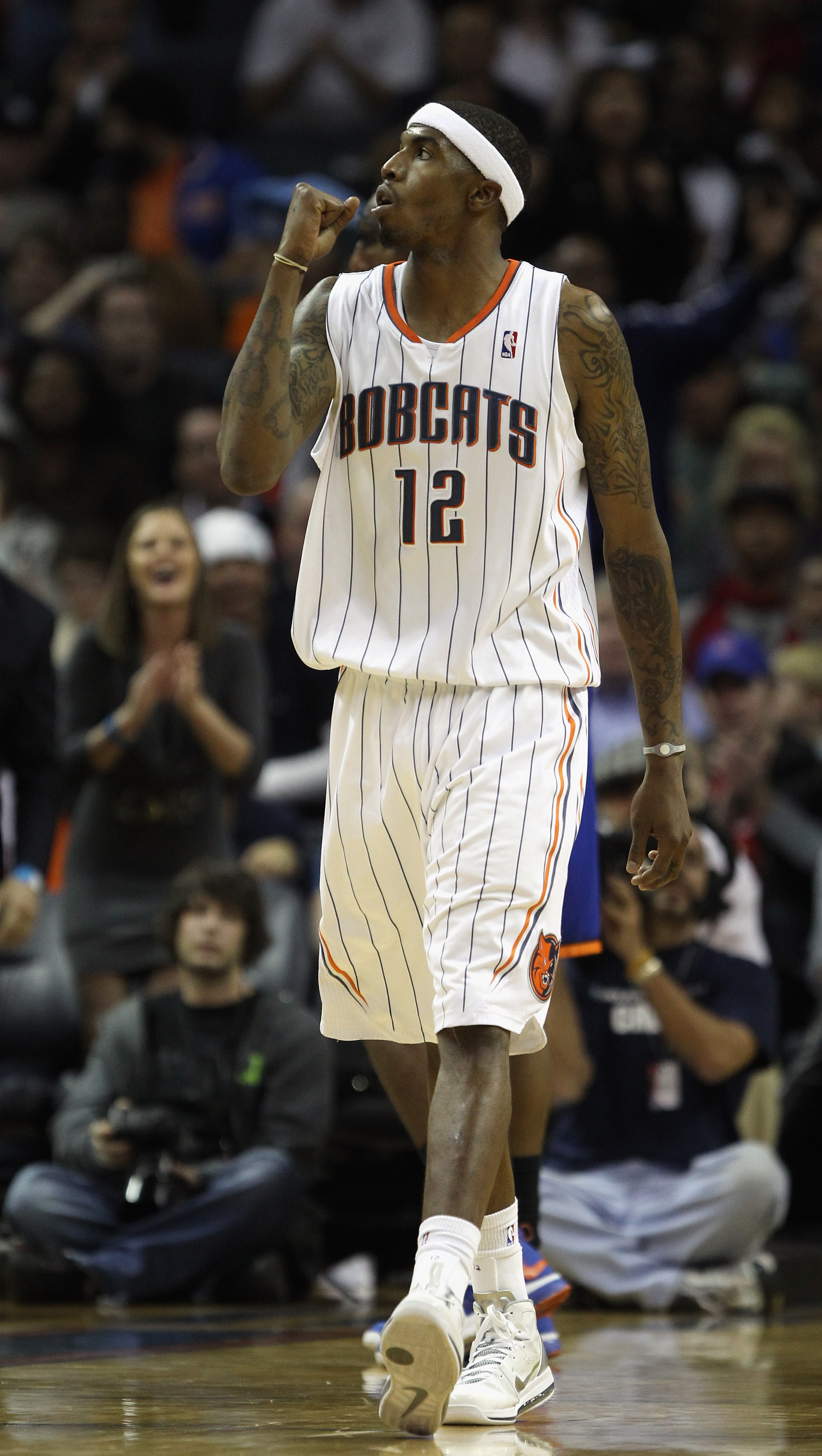 CHARLOTTE, NC - NOVEMBER 24:  Tyrus Thomas #12 of the Charlotte Bobcats reacts after a play against the New York Knicks during their game at Time Warner Cable Arena on November 24, 2010 in Charlotte, North Carolina.  NOTE TO USER: User expressly acknowled