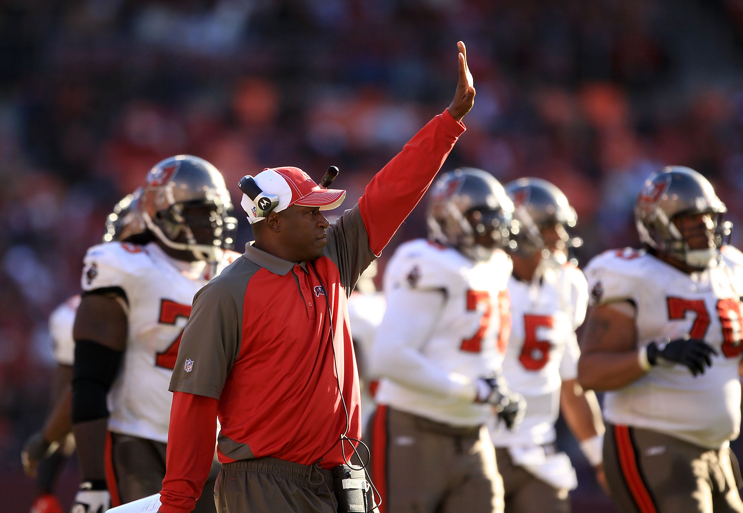 SAN FRANCISCO - NOVEMBER 21:  Head coach Raheem Morris of the Tampa Bay Buccaneers walks the sidelines during their game against the San Francisco 49ers at Candlestick Park on November 21, 2010 in San Francisco, California.  (Photo by Ezra Shaw/Getty Imag