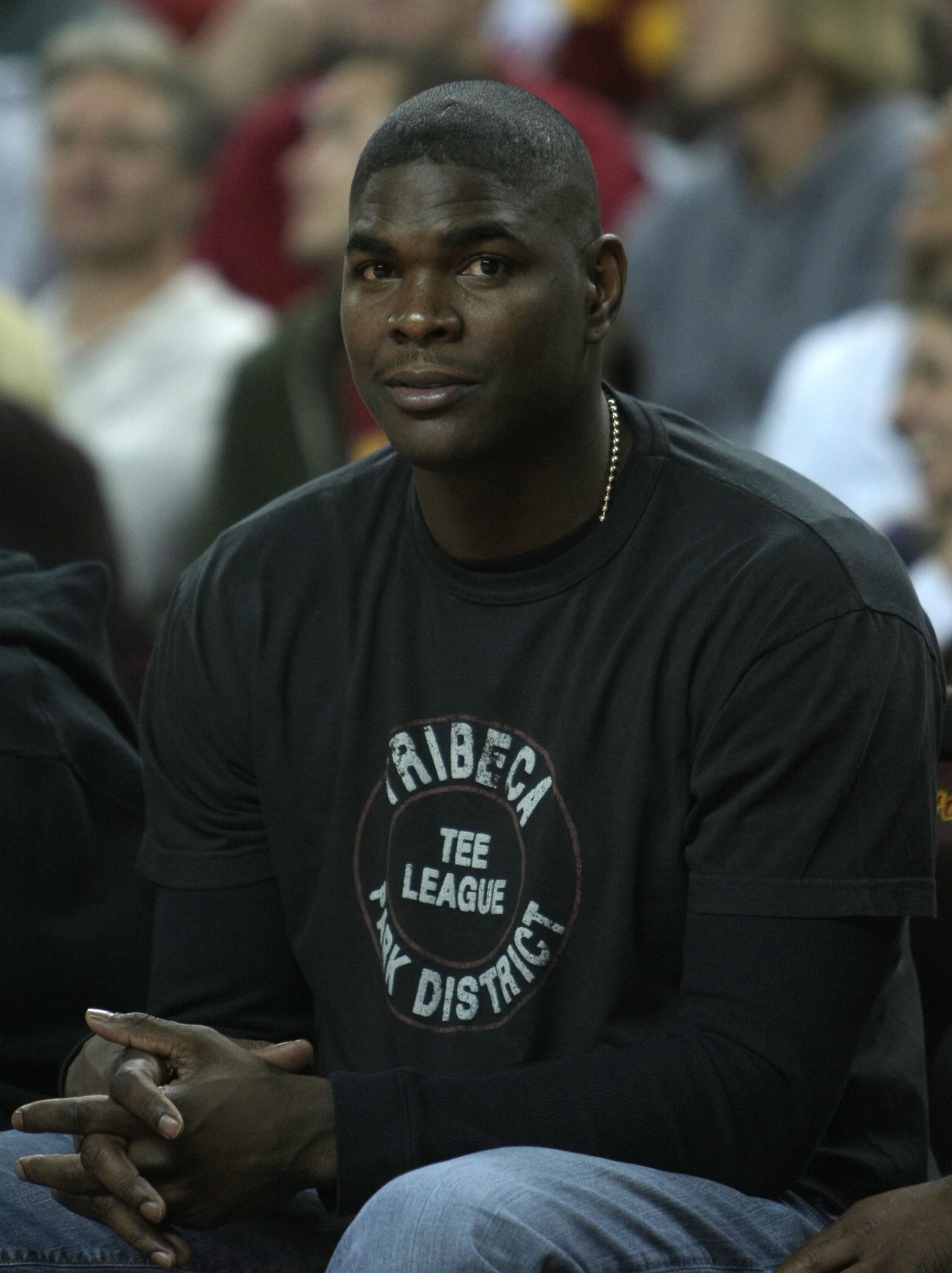 LOS ANGELES, CA - NOVEMBER 29: Former USC Trojan Keyshawn Johnson watches the game between the USC Trojans and the Oklahoma Sooners during the second half at the Galen Center on November 29, 2007 in Los Angeles, California. The Trojans won 66-55.  (Photo 