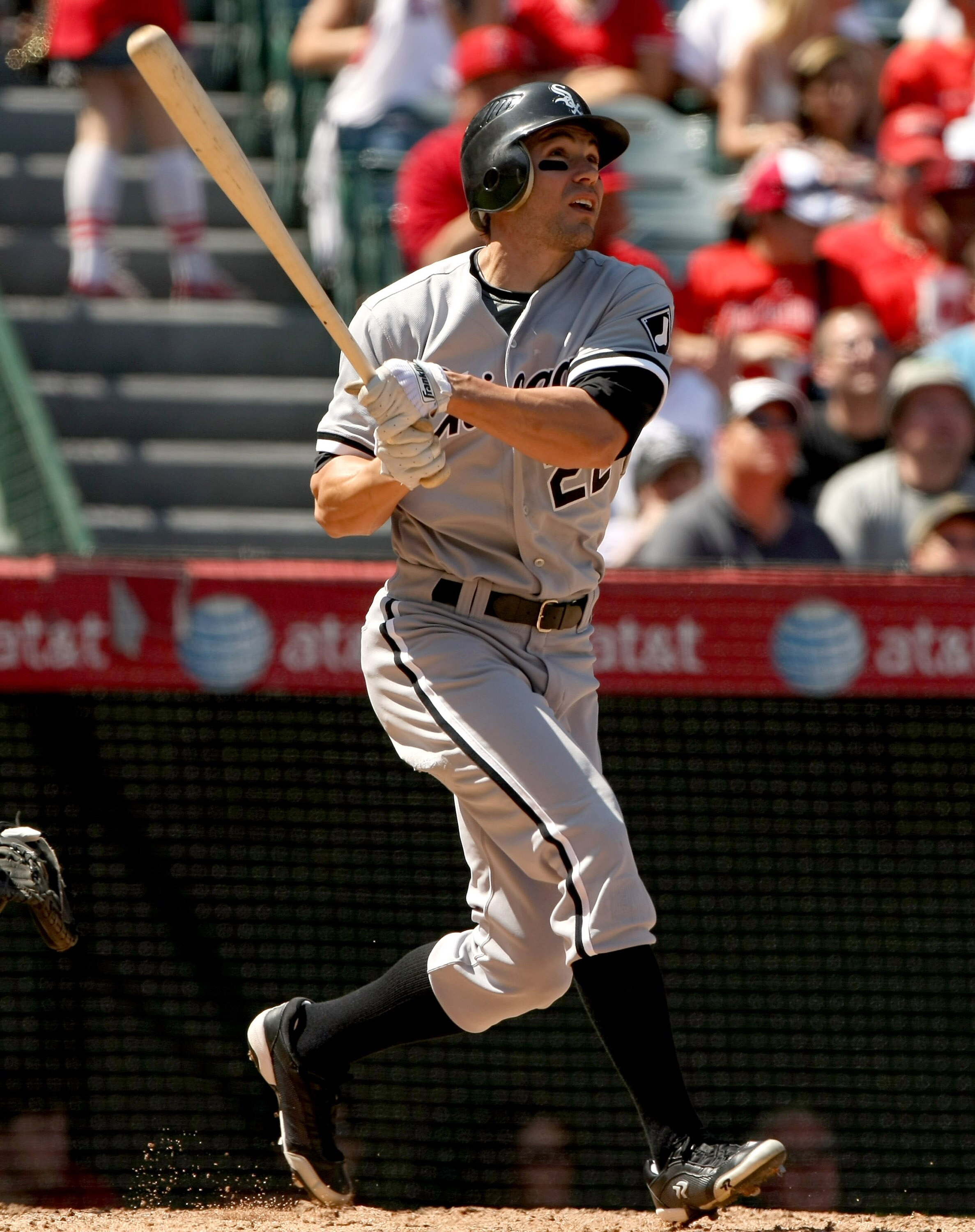 ANAHEIM, CA - SEPTEMBER 12: Scott Posednik #22 of the Chicago White Sox hits an inside the park home run in the third inning against the Los Angeles Angels of Anaheim on September 12, 2009 at Angel Stadium in Anaheim, California.   (Photo by Stephen Dunn/