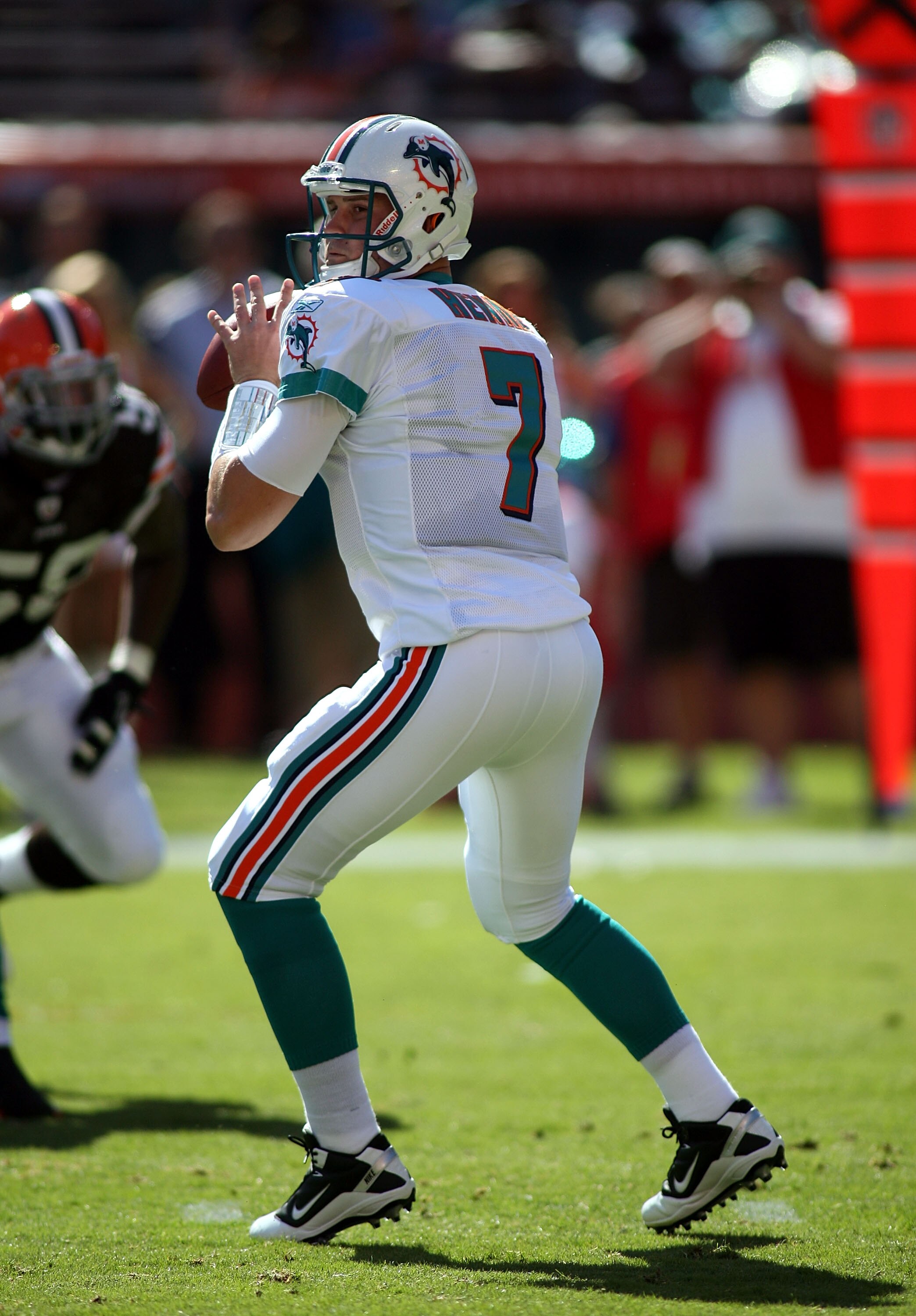 MIAMI, FL - DECEMBER 05:  Quarterback Chad henne #7 of the Miami Dolphins scrambles against the Cleveland Browns while sliding at Sun Life Stadium on December 5, 2010 in Miami, Florida. Cleveland defeated Miami 13-10.  (Photo by Marc Serota/Getty Images)
