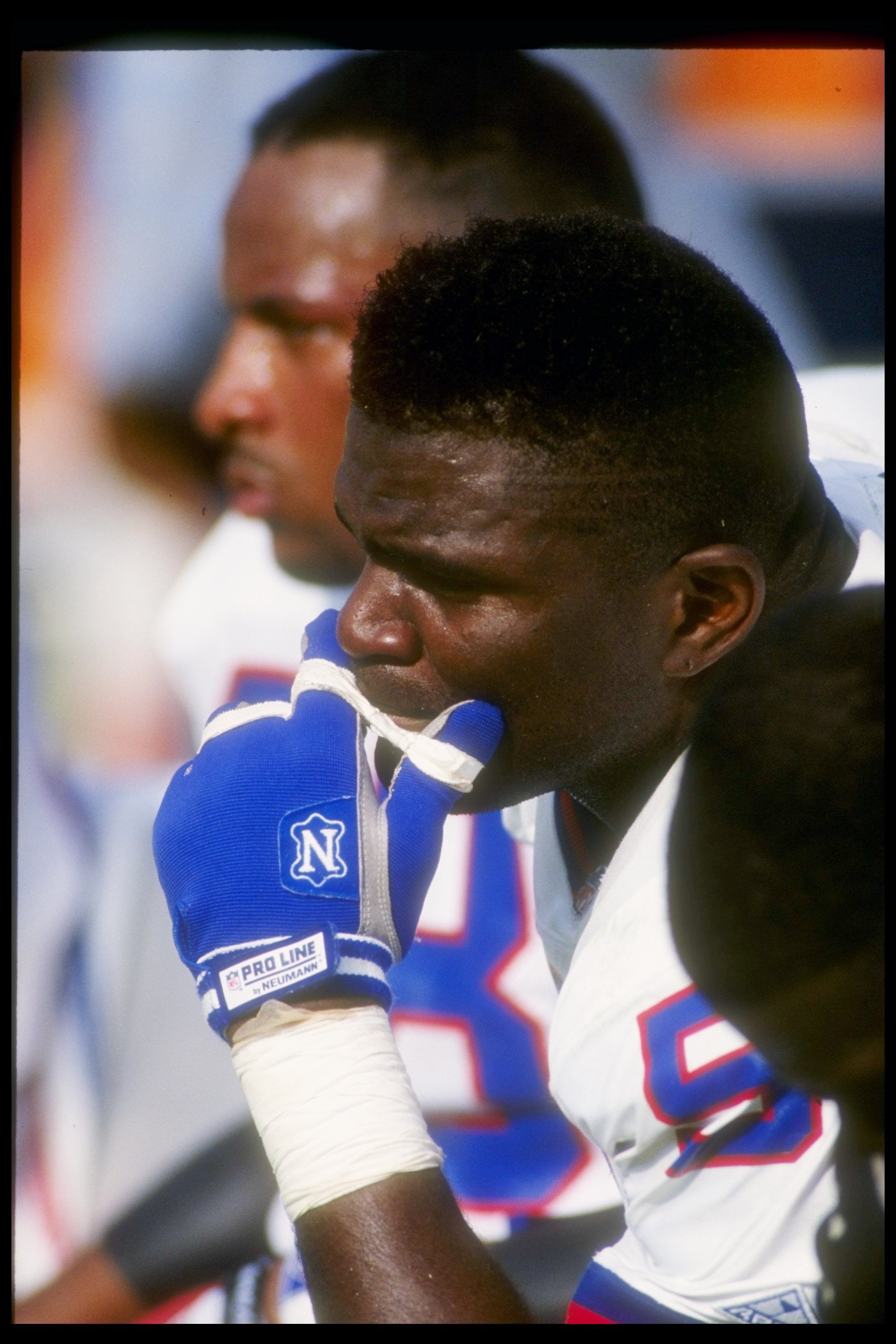 18 Oct 1992:  Linebacker Lawrence Taylor of the New York Giants looks on during a game against the Los Angeles Rams at Anaheim Stadium in Anaheim, California.  The Rams won the game, 38-17. Mandatory Credit: Ken Levine  /Allsport