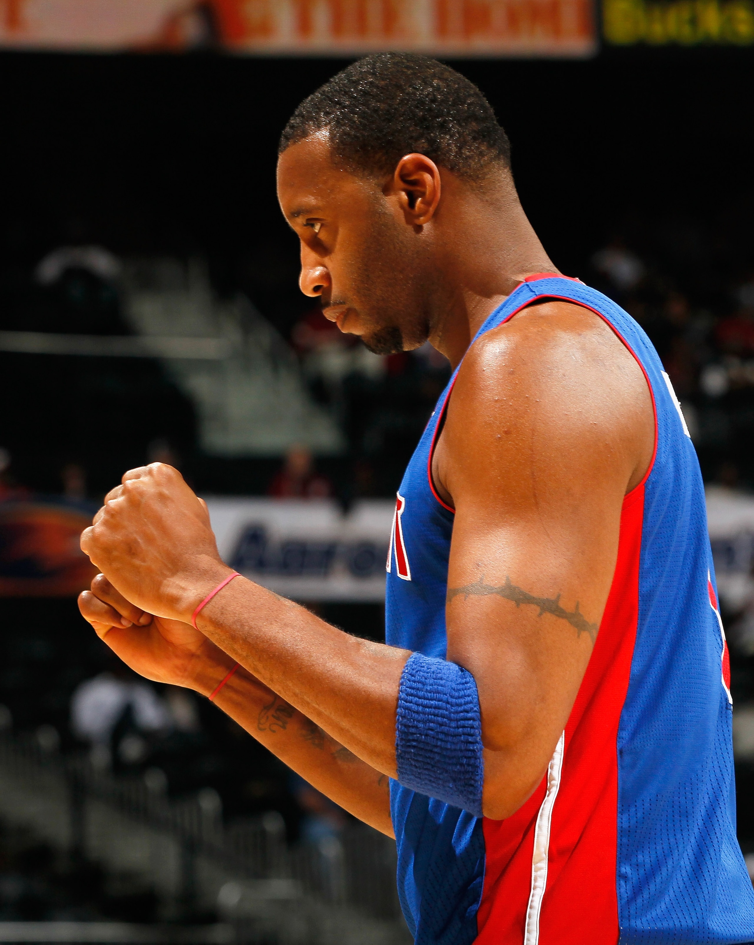 ATLANTA - NOVEMBER 03: Tracy McGrady #1 of the Detroit Pistons against the Atlanta Hawks at Philips Arena on November 3, 2010 in Atlanta, Georgia. NOTE TO USER: User expressly acknowledges and agrees that, by downloading and/or using this Photograph, Us ATLANTA - NOVEMBER 03: Tracy McGrady #1 of the Detroit Pistons against the Atlanta Hawks at Philips Arena on November 3, 2010 in Atlanta, Georgia. NOTE TO USER: User expressly acknowledges and agrees that, by downloading and/or using this Photograph, Us
