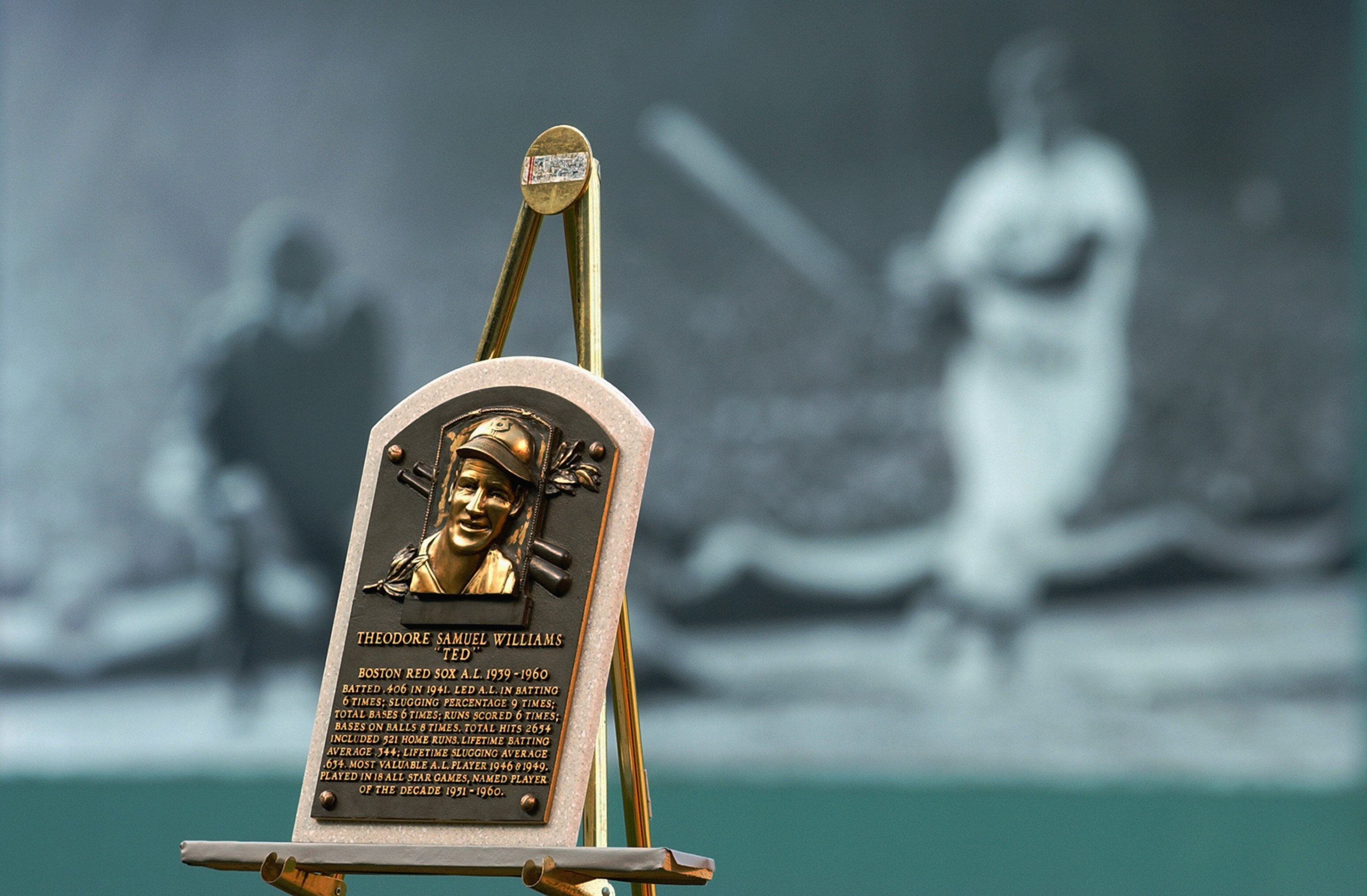 BOSTON - JULY 22:  Ted Williams' Hall of Fame plaque is shown during a tribute to the former Red Sox great at Fenway Park on July 22, 2002 in Boston, Massachusetts. (Photo by Darren McCollester/Getty Images)