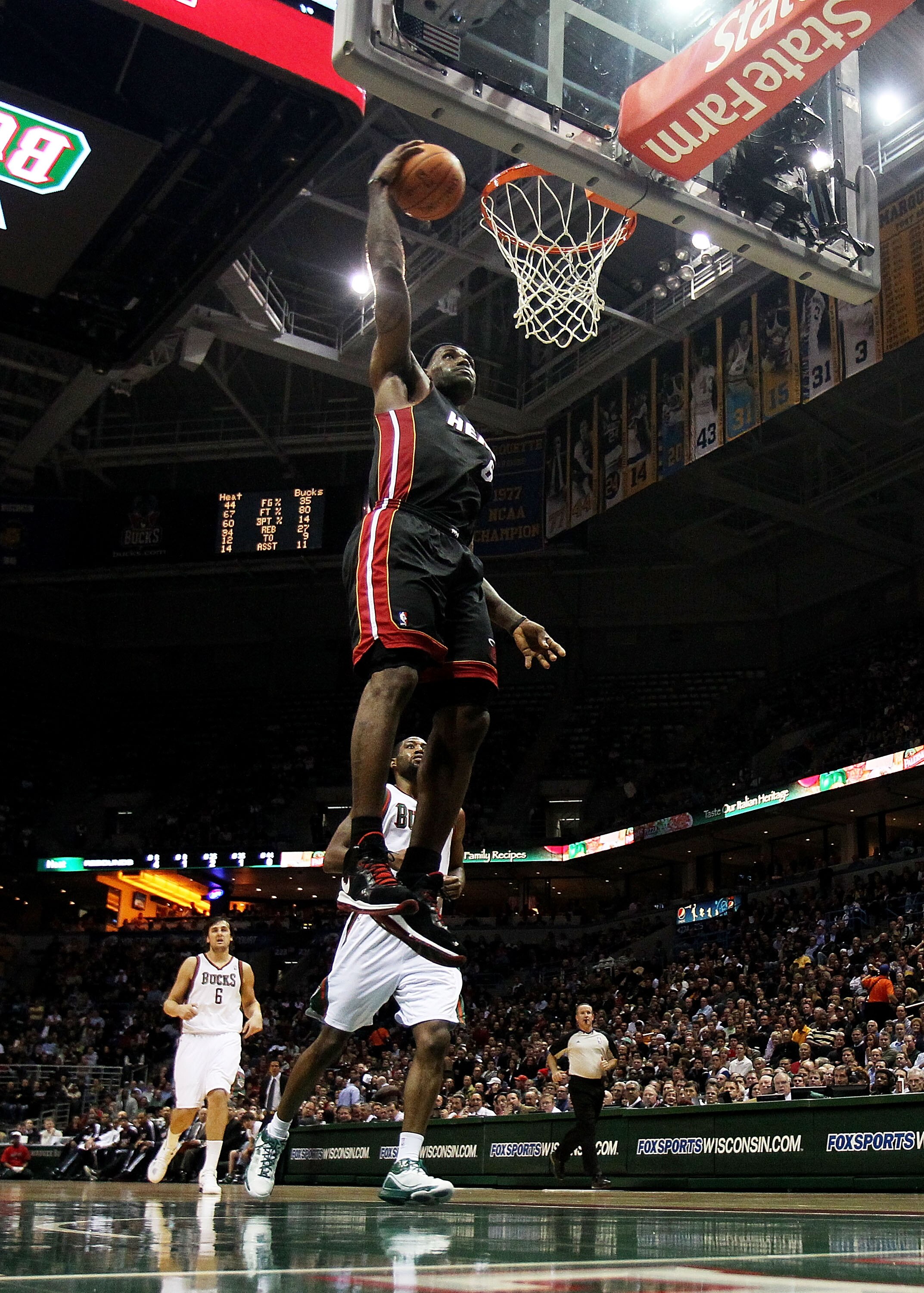 MILWAUKEE, WI - DECEMBER 06: LeBron James #6 of the Miami Heat goes up for a dunk against the Milwaukee Bucks at the Bradley Center on December 6, 2010 in Milwaukee, Wisconsin. The Heat defeated the Bucks 88-78. NOTE TO USER: User expressly acknowledges a