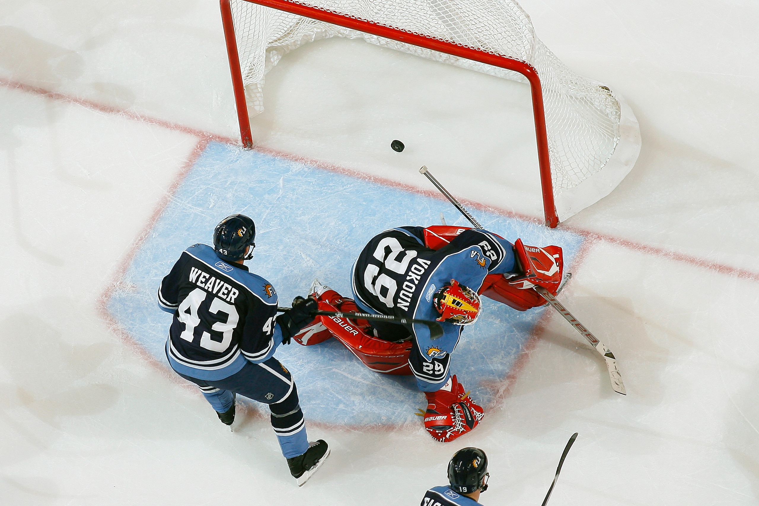 SUNRISE, FL - NOVEMBER 24: The goal scored by Mark Recchi #28 (not pictured) of the Boston Bruins goes into the net past goaltender Tomas Vokoun #29 of the Florida Panthers on November 24, 2010 at the BankAtlantic Center in Sunrise, Florida. The Bruins de SUNRISE, FL - NOVEMBER 24: The goal scored by Mark Recchi #28 (not pictured) of the Boston Bruins goes into the net past goaltender Tomas Vokoun #29 of the Florida Panthers on November 24, 2010 at the BankAtlantic Center in Sunrise, Florida. The Bruins de
