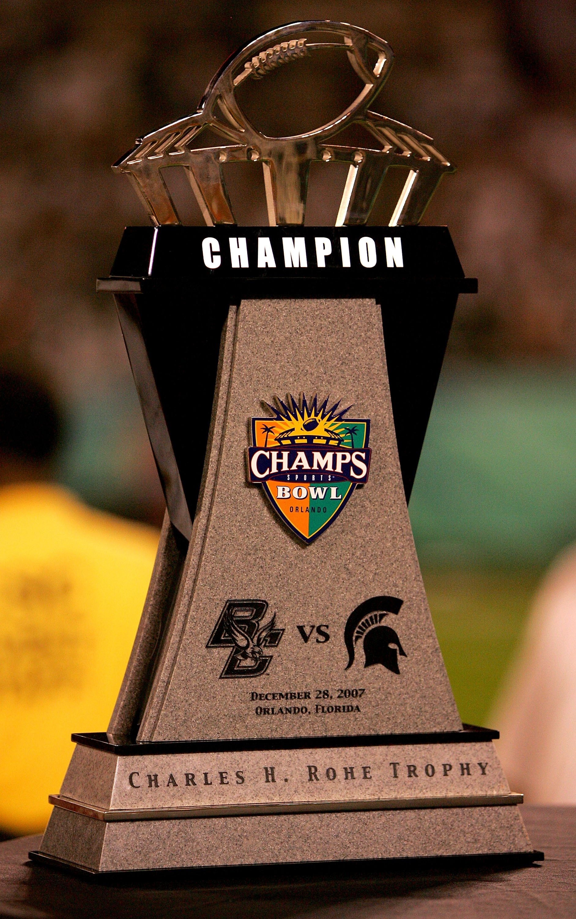 ORLANDO, FL - DECEMBER 28:  The Charles H. Rohe trophy is displayed following the Champs Bowl on December 28, 2007 at the Citrus Bowl in Orlando, Florida.  (Photo by Sam Greenwood/Getty Images)
