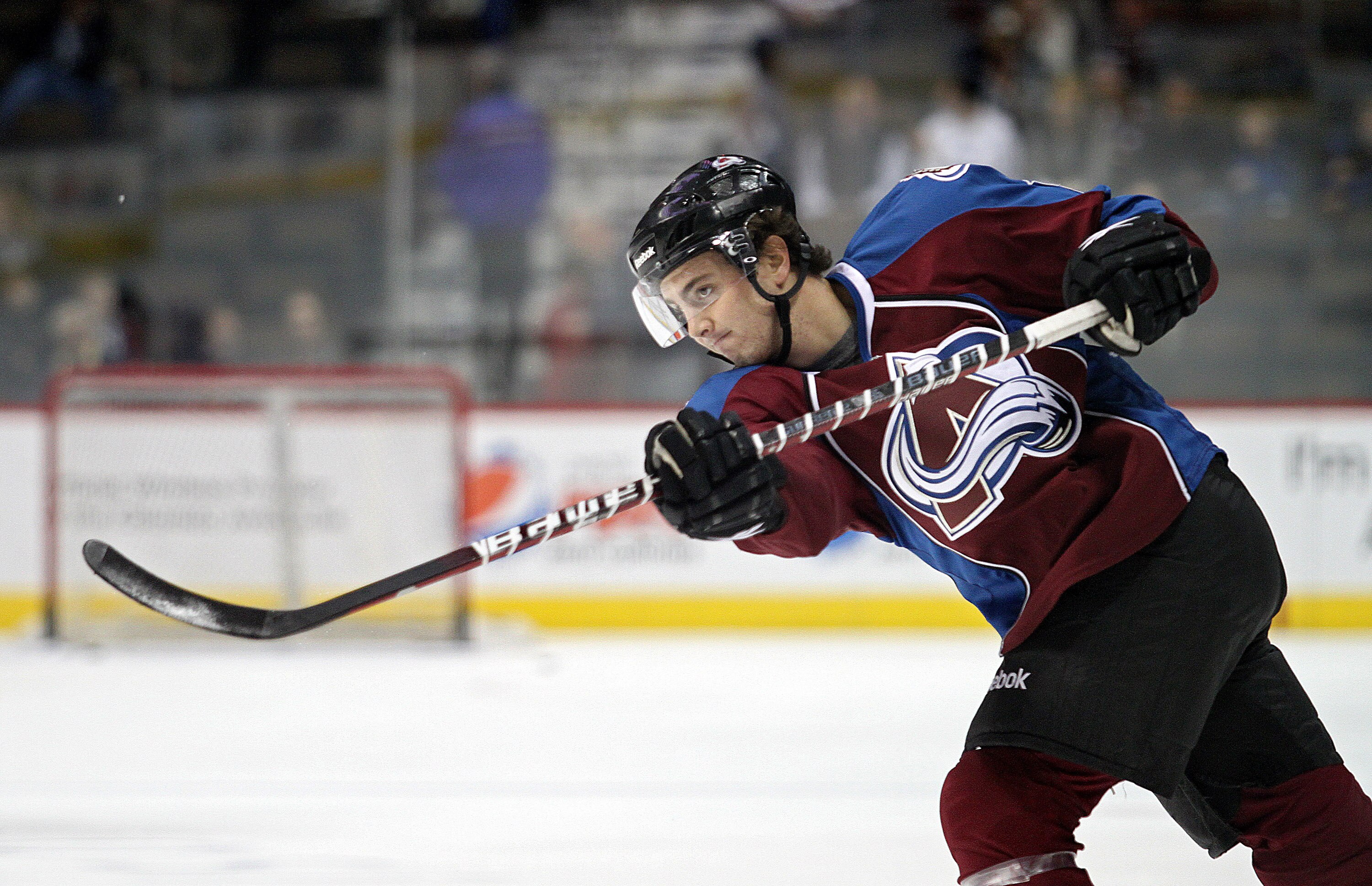 DENVER, CO - NOVEMBER 6: Kevin Shattenkirk #8 of the Colorado Avalanche shoots during warm-ups prior to playing against the Dallas Stars during the third period of their game at the Pepsi Center on November 6, 2010 in Denver, Colorado. Colorado won the ga