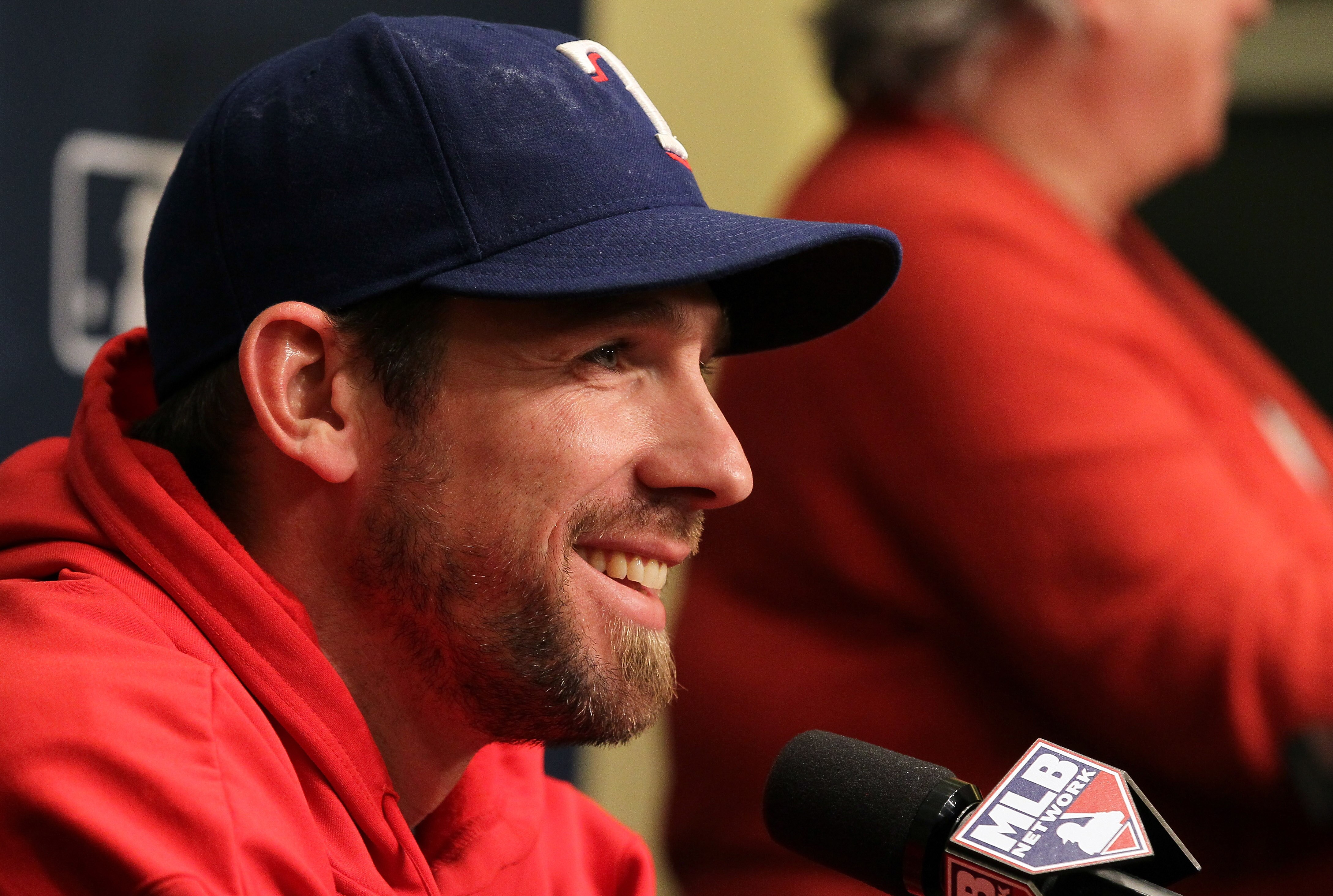 SAN FRANCISCO - OCTOBER 26:  Texas Rangers starting pitcher Cliff Lee speaks to reporters at AT&T Park on October 26, 2010 in San Francisco, California.  The San Francisco Giants will face the Texas Rangers in the first game of the World Series on Wednesd