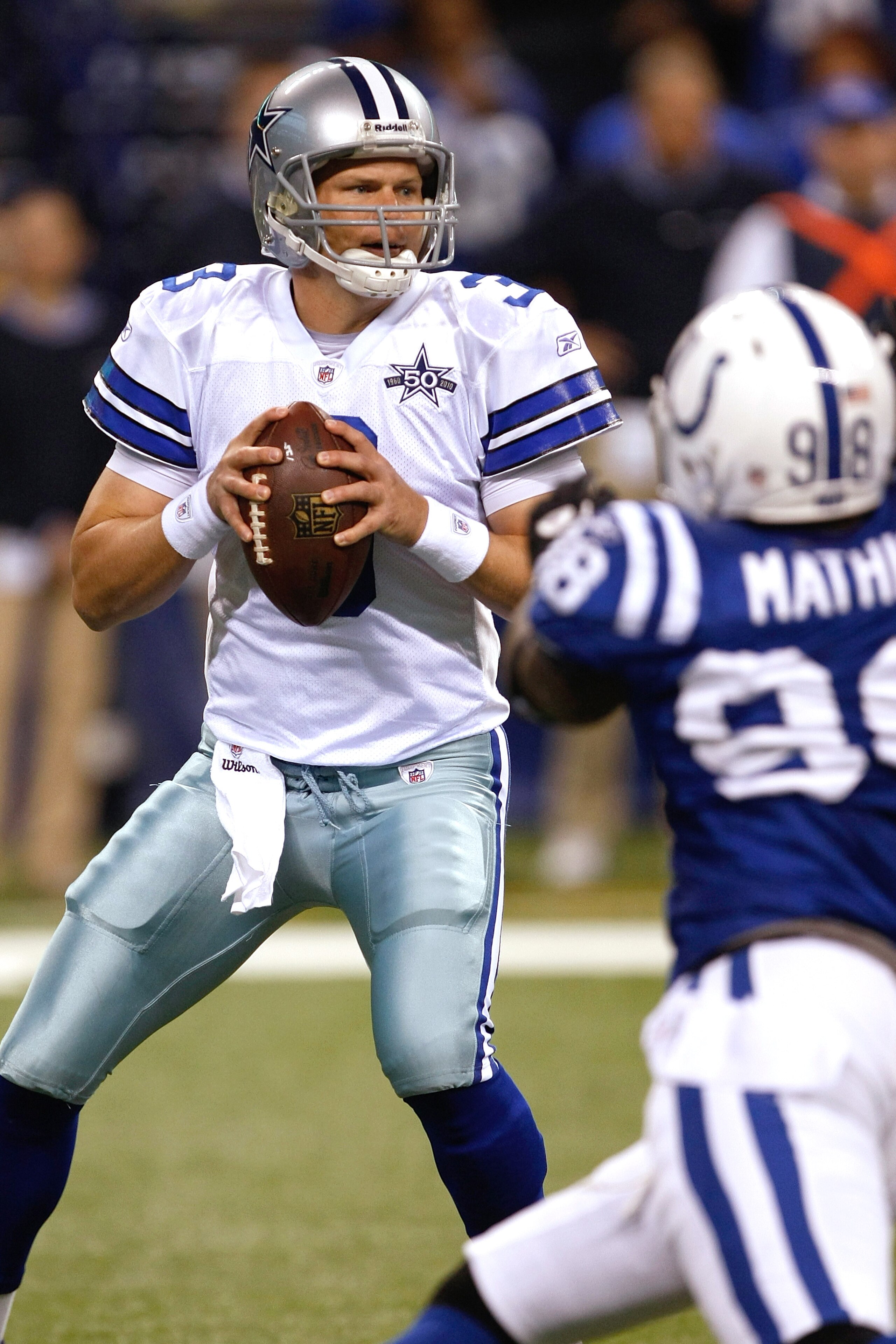 INDIANAPOLIS, IN - DECEMBER 05: Jon Kitna #3 of the Dallas Cowboys passes against the Indianapolis Colts at Lucas Oil Stadium on December 5, 2010 in Indianapolis, Indiana. (Photo by Scott Boehm/Getty Images) INDIANAPOLIS, IN - DECEMBER 05: Jon Kitna #3 of the Dallas Cowboys passes against the Indianapolis Colts at Lucas Oil Stadium on December 5, 2010 in Indianapolis, Indiana. (Photo by Scott Boehm/Getty Images)