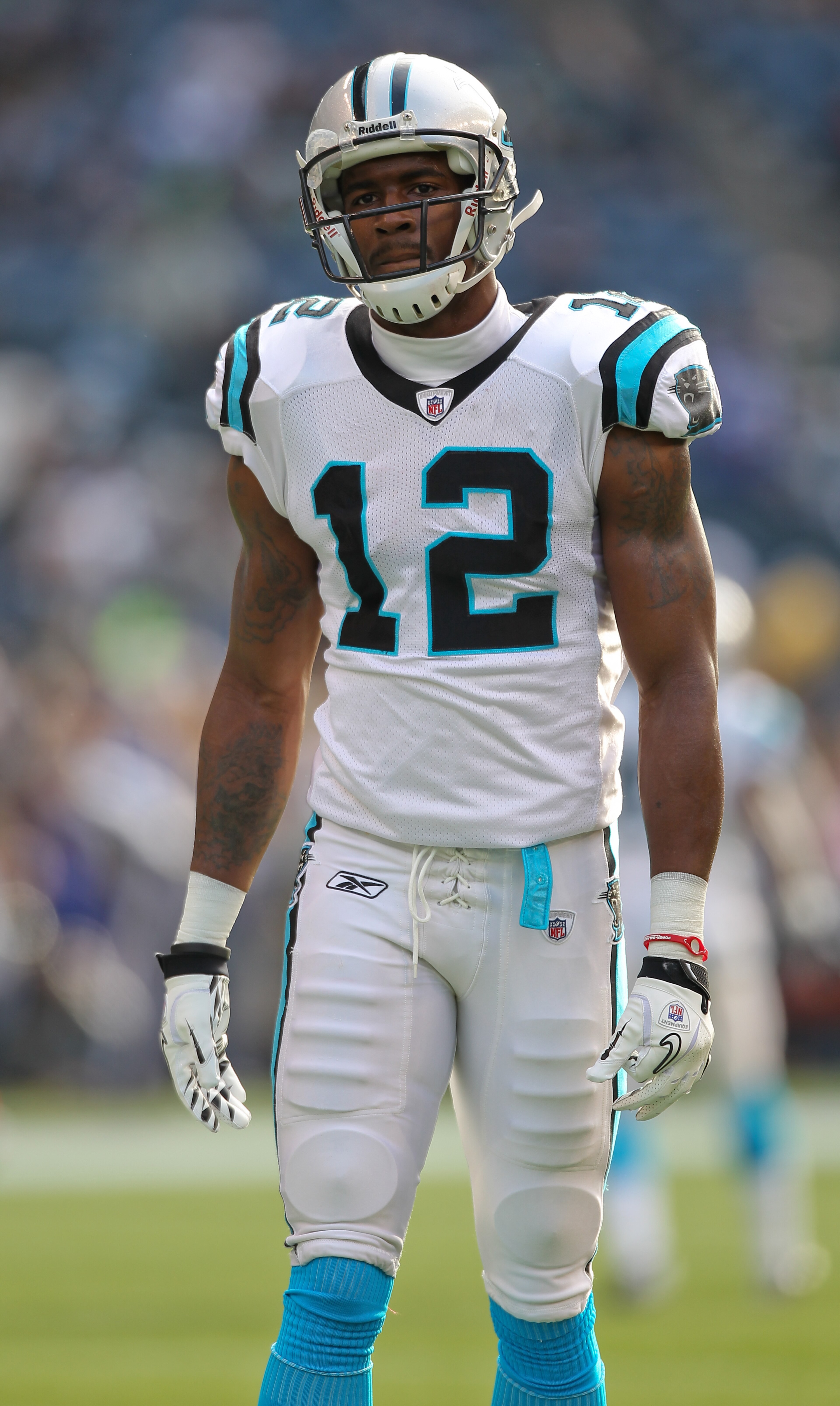 SEATTLE - DECEMBER 05:  Wide receiver David Gettis #12 of the Carolina Panthers looks on during warmups prior to the game against the Seattle Seahawks at Qwest Field on December 5, 2010 in Seattle, Washington. The Seahawks won, 31-14. (Photo by Otto Greul