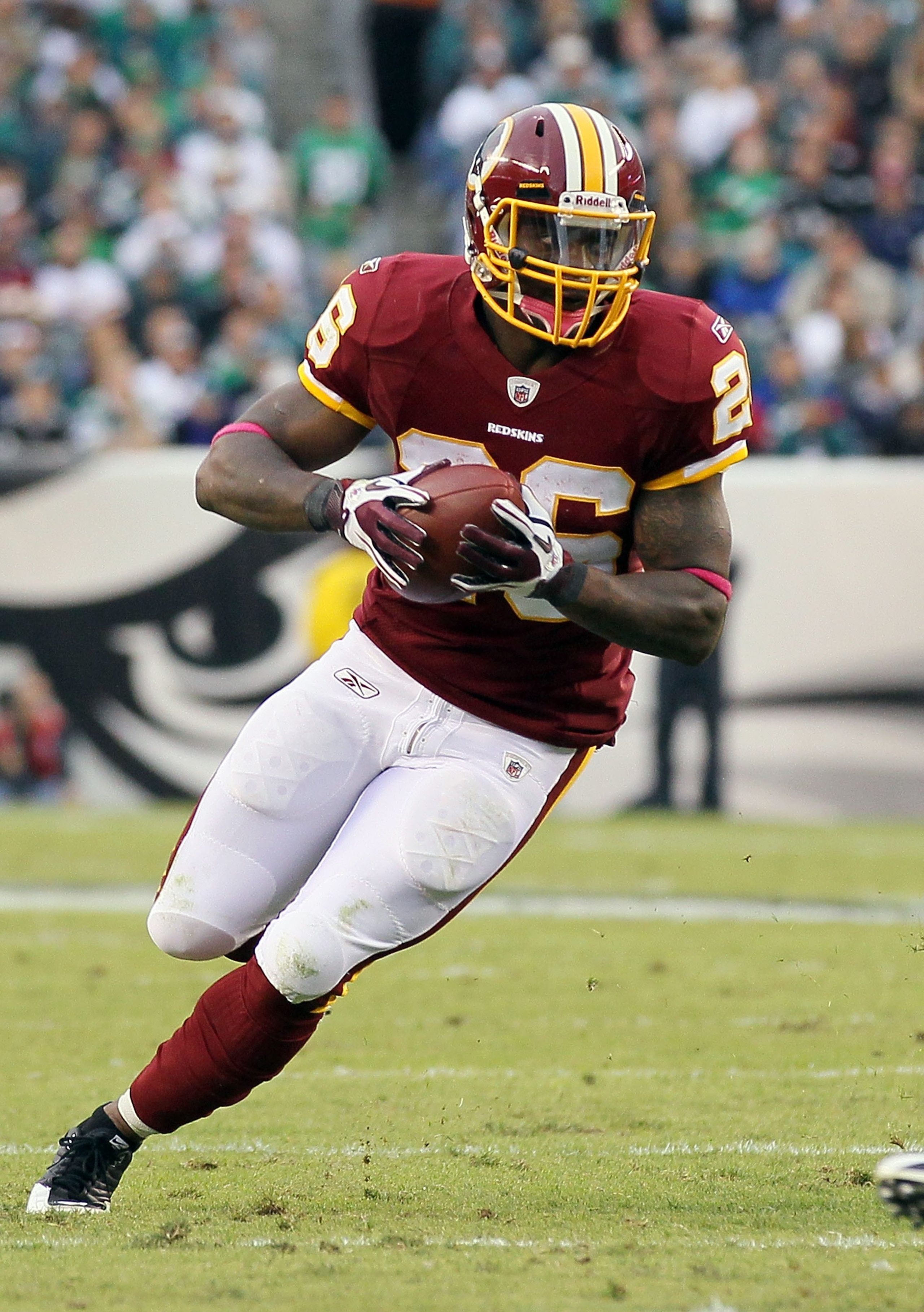 PHILADELPHIA - OCTOBER 03: Clinton Portis #26 of the Washington Redskins against the Philadelphia Eagles on October 3, 2010 at Lincoln Financial Field in Philadelphia, Pennsylvania. The Redskins defeated the Eagles 17-12.  (Photo by Jim McIsaac/Getty Imag