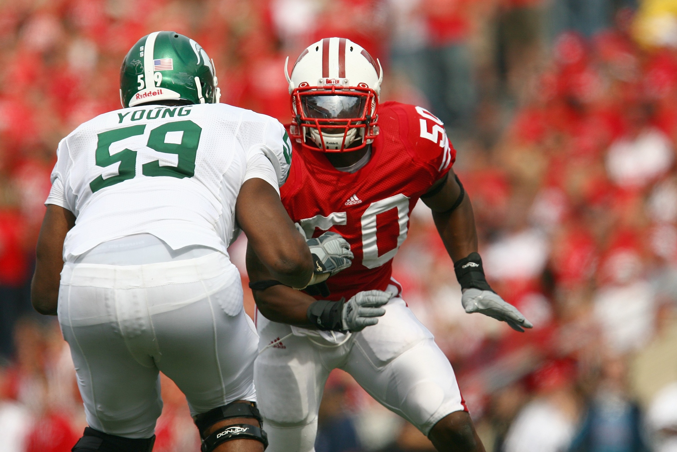 MADISON, WI - SEPTEMBER 26: O'Brien Schofield #50 of the Wisconsin Badgers moves on the field against the Michigan State Spartans on September 26, 2009 at Camp Randall Stadium in Madison, Wisconsin. (Photo by Jonathan Daniel/Getty Images) MADISON, WI - SEPTEMBER 26: O'Brien Schofield #50 of the Wisconsin Badgers moves on the field against the Michigan State Spartans on September 26, 2009 at Camp Randall Stadium in Madison, Wisconsin. (Photo by Jonathan Daniel/Getty Images)