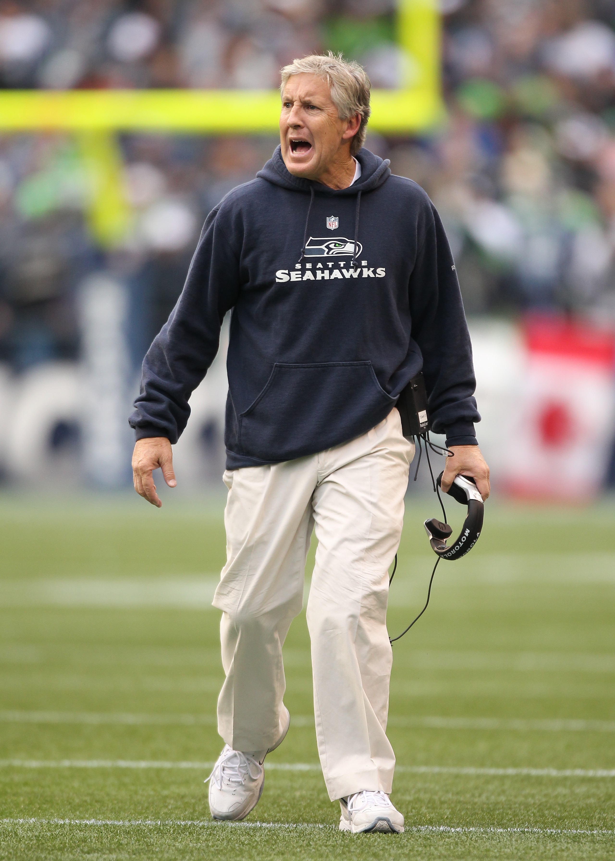 SEATTLE - DECEMBER 05: Head coach Pete Carroll of the Seattle Seahawks reacts to a penalty call during the game against the Carolina Panthers at Qwest Field on December 5, 2010 in Seattle, Washington. The Seahawks won, 31-14. (Photo by Otto Greule Jr/Get SEATTLE - DECEMBER 05: Head coach Pete Carroll of the Seattle Seahawks reacts to a penalty call during the game against the Carolina Panthers at Qwest Field on December 5, 2010 in Seattle, Washington. The Seahawks won, 31-14. (Photo by Otto Greule Jr/Get