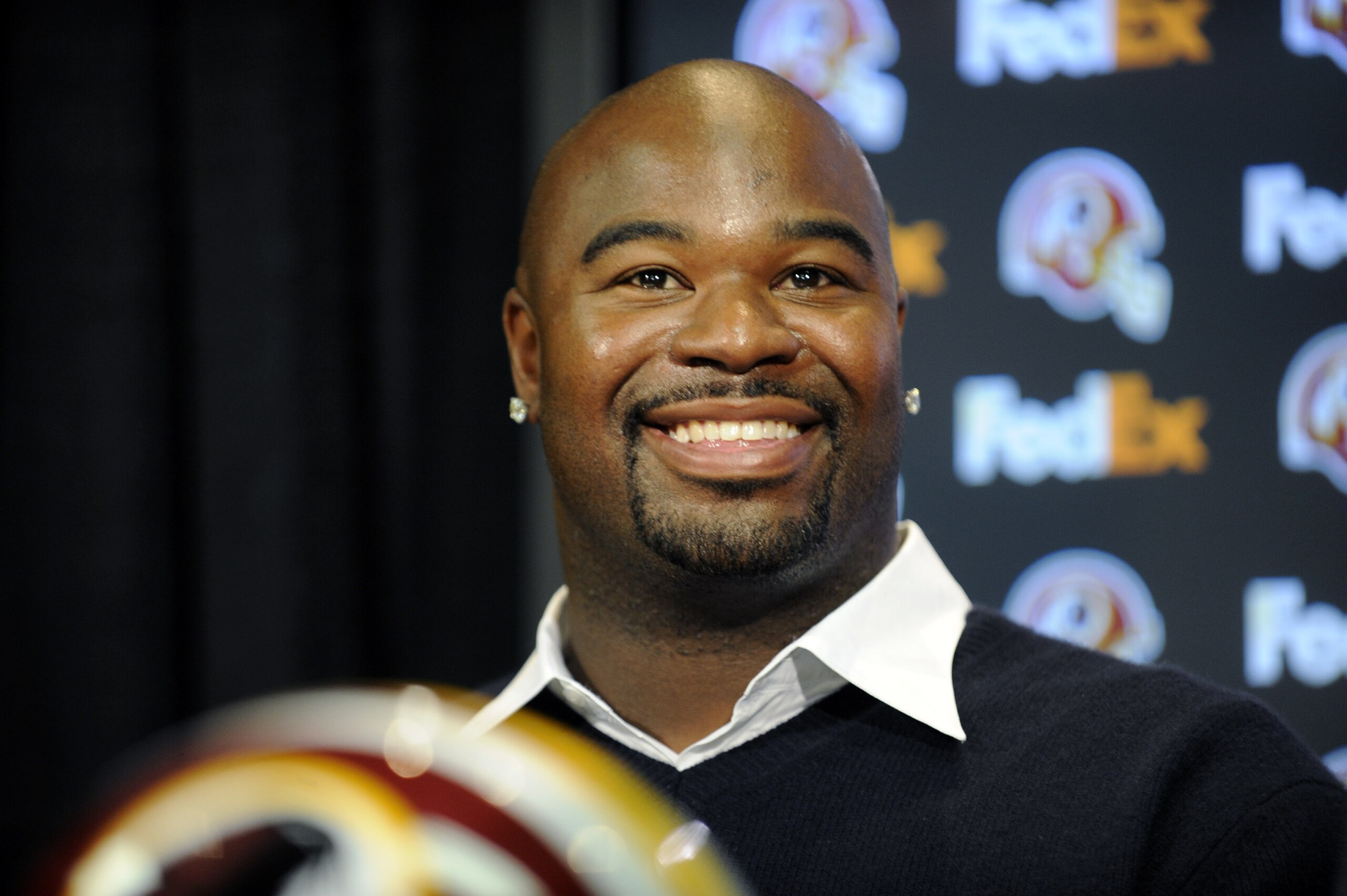 ASHBURN, VA - FEBRUARY 27:  Albert Haynesworth attends a press conference after signing a 7-year contract worth approximately $100 million with the Washington Redskins on February 27, 2009 at Redskins Park in Ashburn, Virginia.  (Photo by Mitchell Layton/