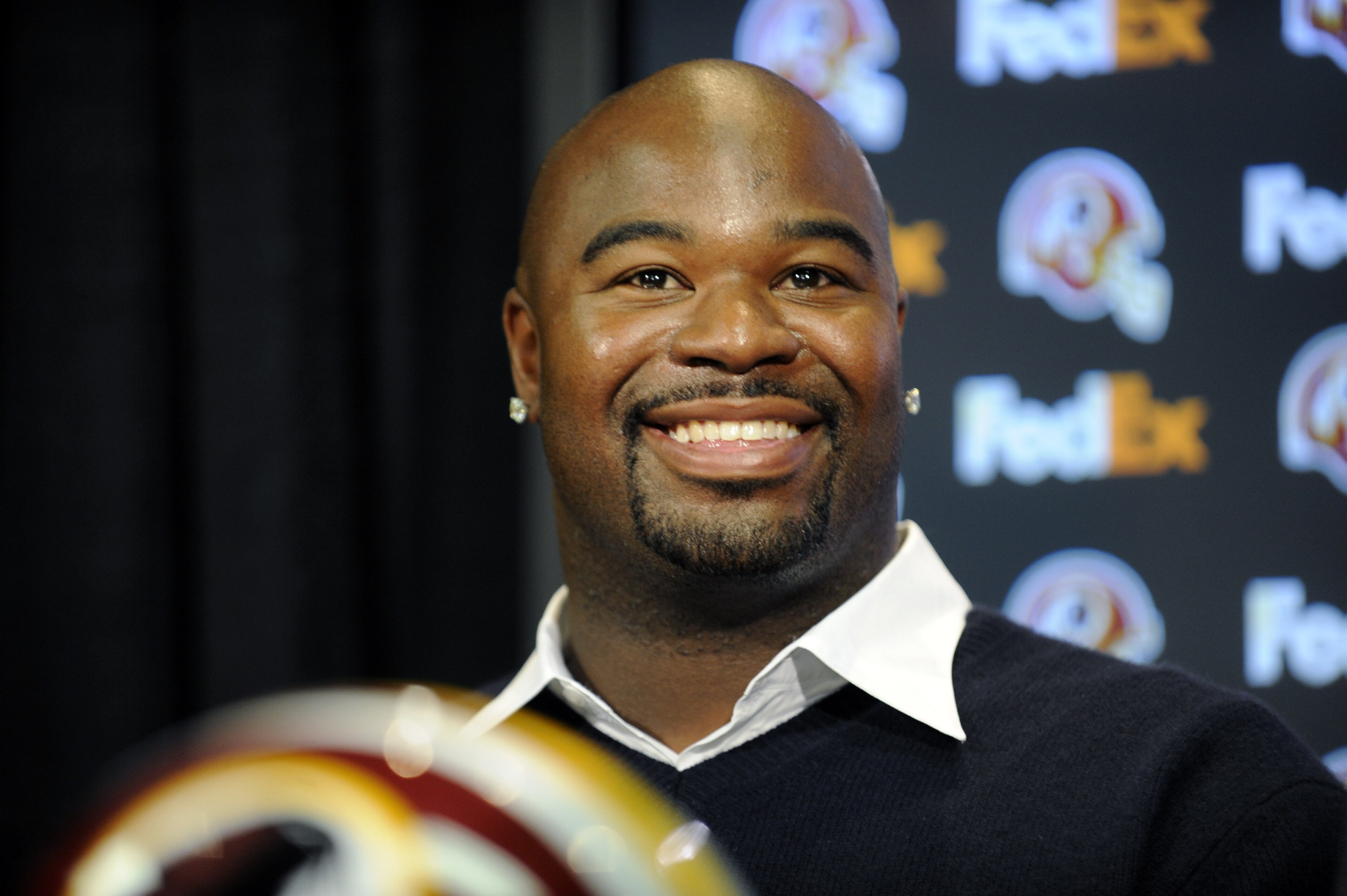 ASHBURN, VA - FEBRUARY 27:  Albert Haynesworth attends a press conference after signing a 7-year contract worth approximately $100 million with the Washington Redskins on February 27, 2009 at Redskins Park in Ashburn, Virginia.  (Photo by Mitchell Layton/