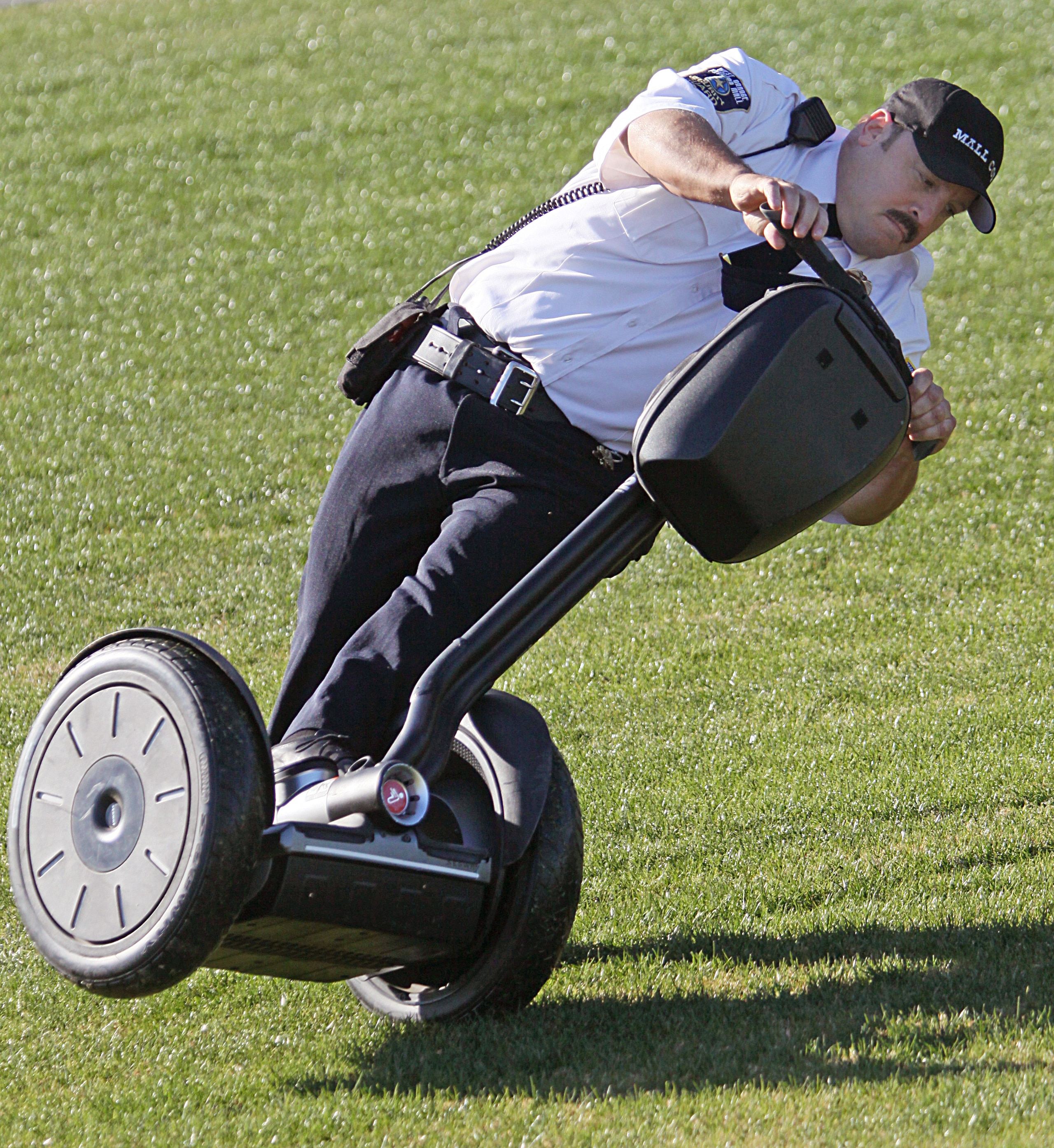 FORT WORTH, TX  JANUARY 14 -  Actor and comedian Kevin James skids out in the infield grass while celebrating after racing NASCAR stock cars with his Segway to promote the release of his new movie, 'Paul Blart: Mall Cop' at Texas Motor Speedway in Fort Wo