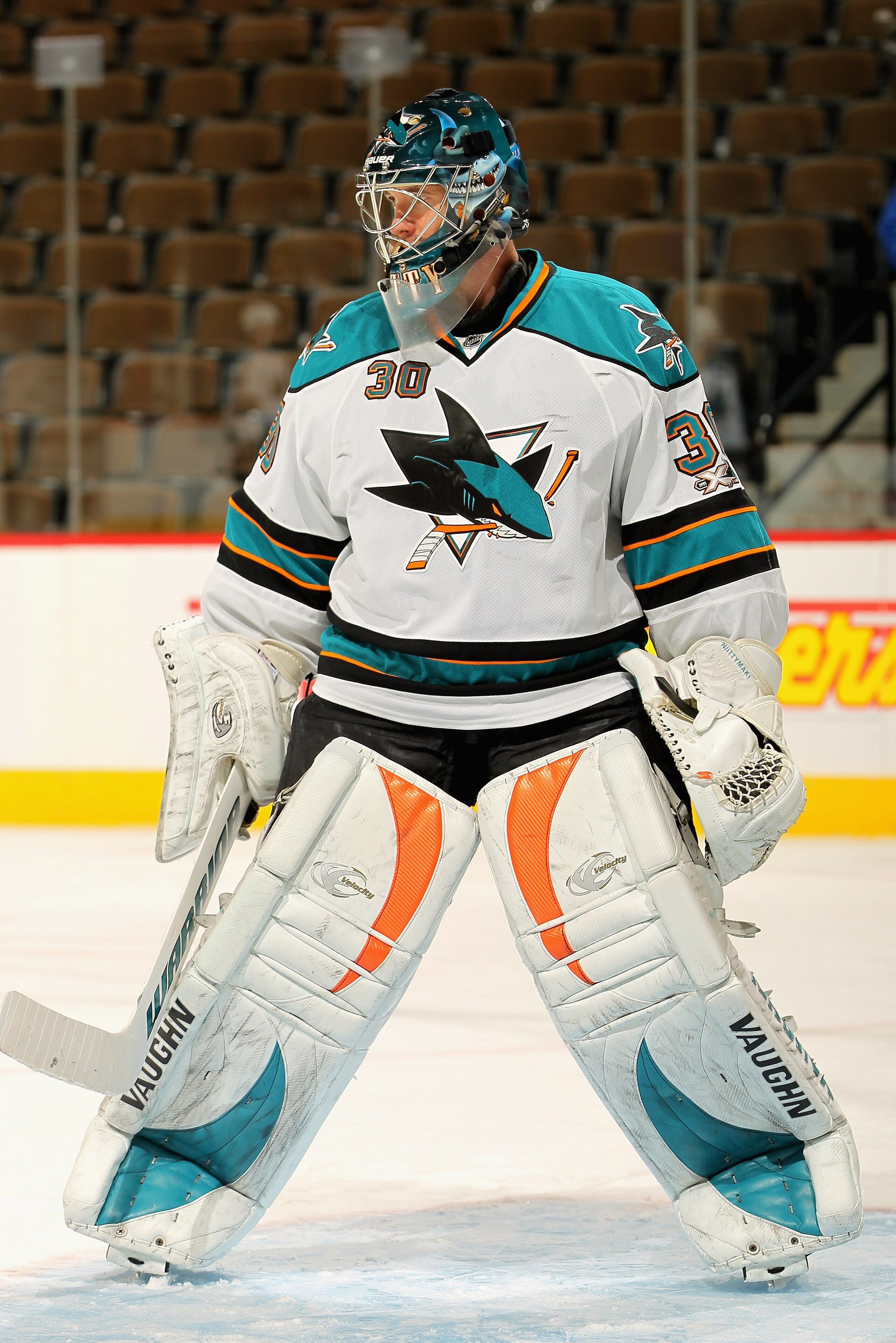 DENVER - NOVEMBER 17: Goalie Antero Niittymaki #30 of the San Jose Sharks warms up prior to facing the Colorado Avalanche at the Pepsi Center on November 17, 2010 in Denver, Colorado. (Photo by Doug Pensinger/Getty Images) DENVER - NOVEMBER 17: Goalie Antero Niittymaki #30 of the San Jose Sharks warms up prior to facing the Colorado Avalanche at the Pepsi Center on November 17, 2010 in Denver, Colorado. (Photo by Doug Pensinger/Getty Images)