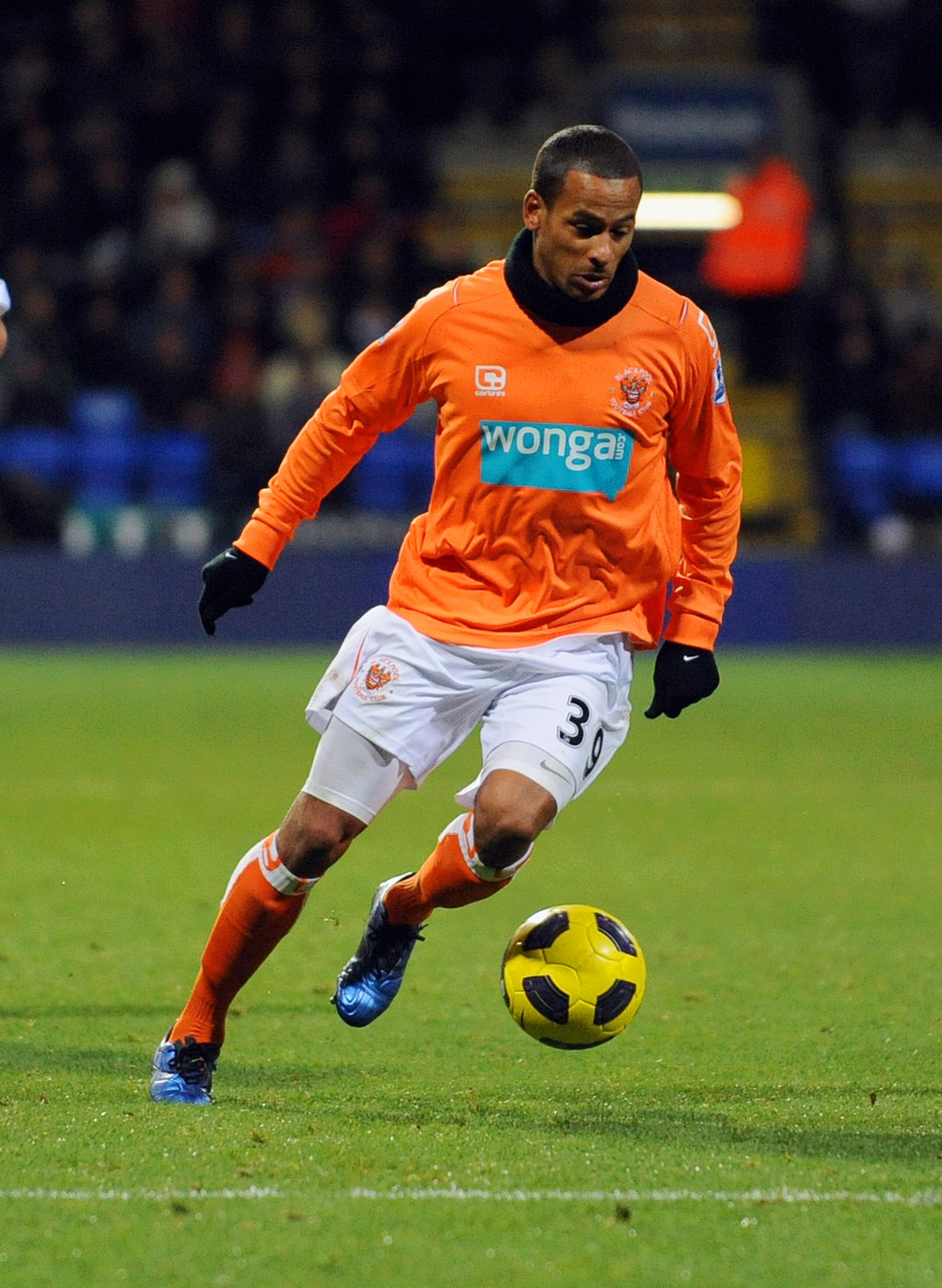 BOLTON, UNITED KINGDOM - NOVEMBER 27: DJ Campbell of Blackpool in action during the Barclays Premier League match between Bolton Wanderers and Blackpool at the Reebok Stadium on November 27, 2010 in Bolton, England. (Photo by Clint Hughes/Getty Images)