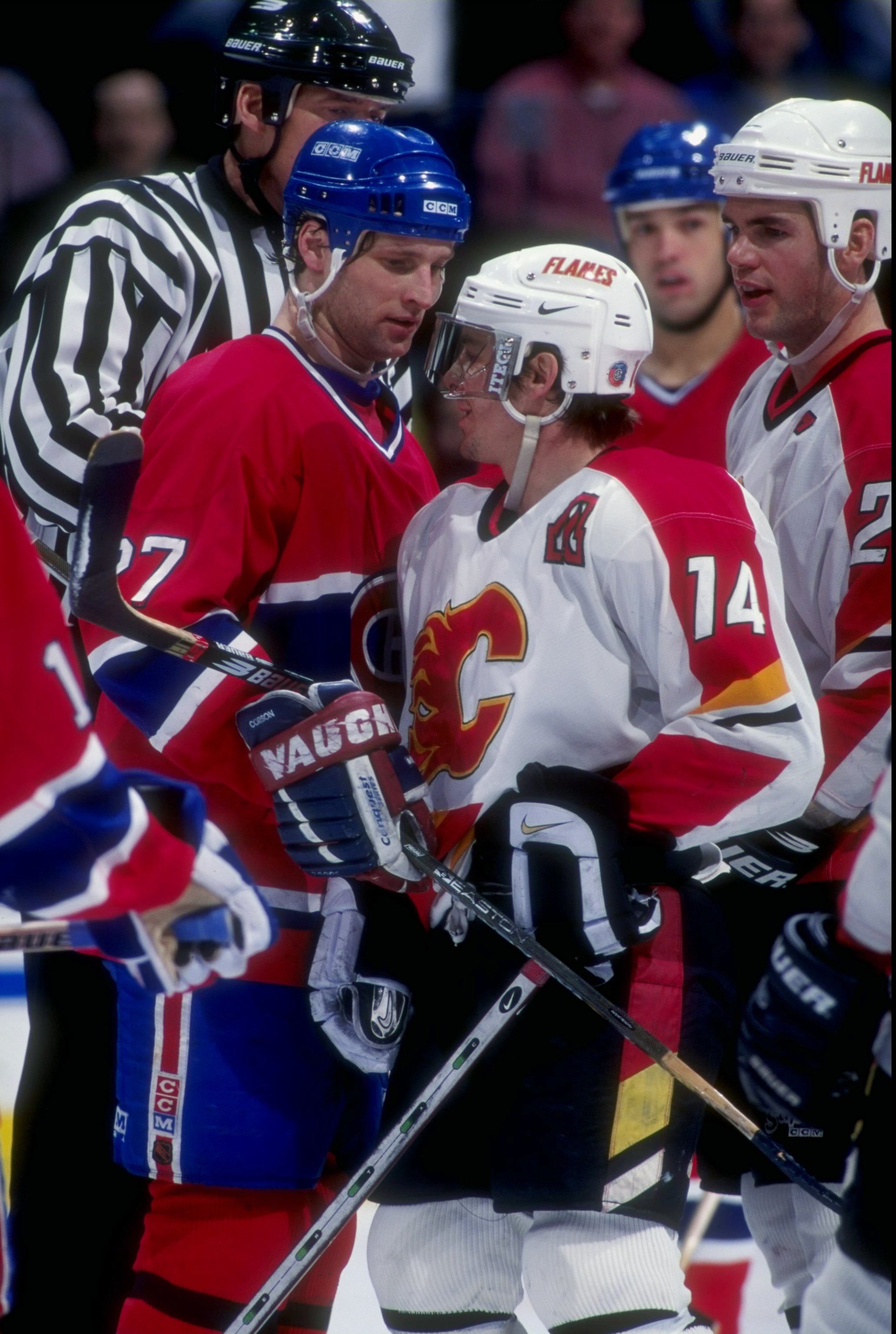 31 Dec, 1997:  Shayne Corson of the Montreal Canadiens in action during a game with Theo Fleury of the Calgary Flames at the Canadien Airlines Saddledome in Calgary Canada. Mandatory Credit: Ian Tomlinson  /Allsport