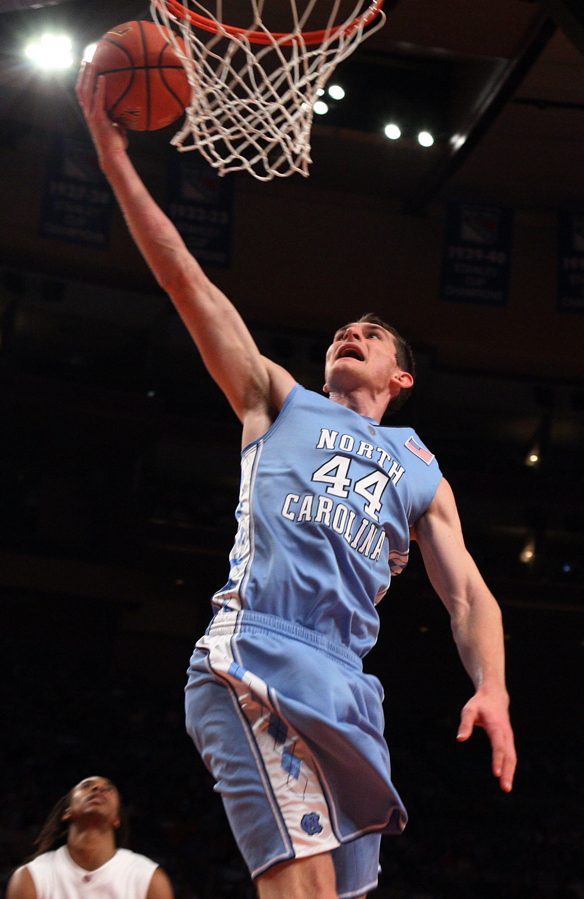 NEW YORK - NOVEMBER 19:  Tyler Zeller #44 of the North Carolina Tar Heels goes up for a shot against the Ohio State Buckeyes during their semifinal game of the 2K Sports Classic on  November 19, 2009 at Madison Square Garden in New York City.  (Photo by J